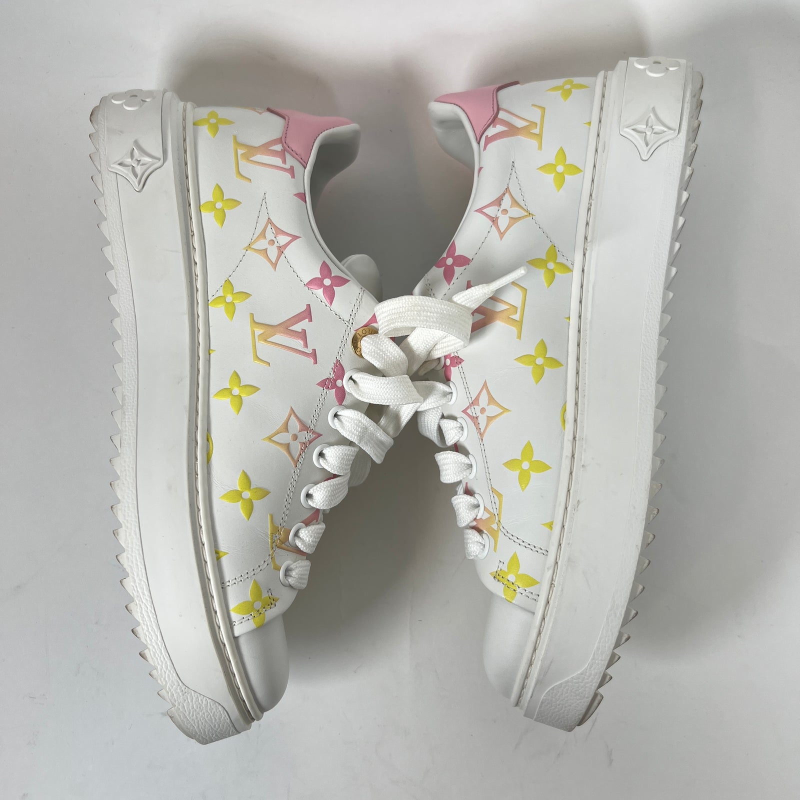 Louis Vuitton Pink/Yellow Timeout Sneakers Size 38