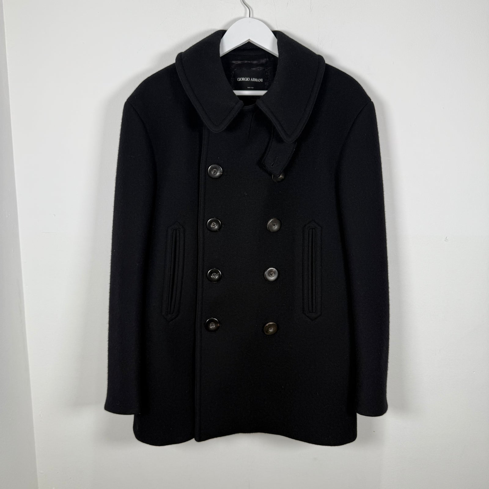 Giorgio Armani Black Double Breasted Wool Coat Size M