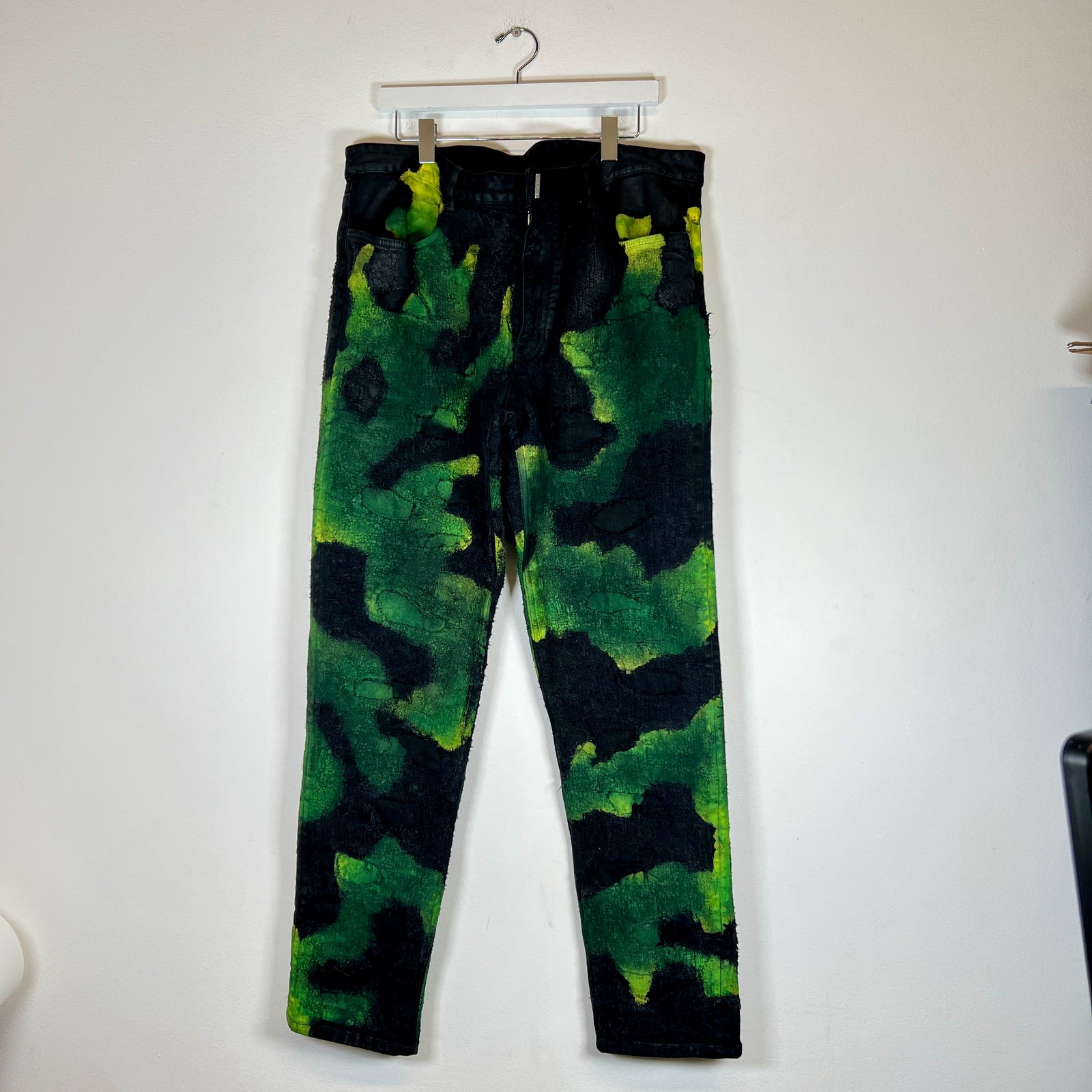 Givenchy Black/Green Painted Distressed Jeans Size 38