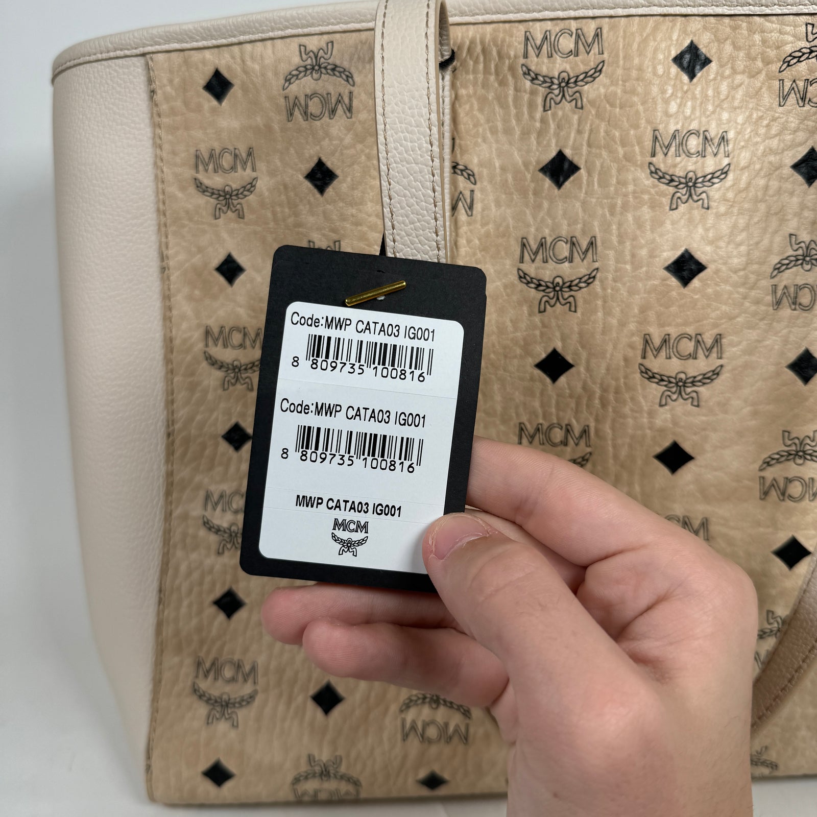 MCM Beige Liz Monogram Medium Tote Bag