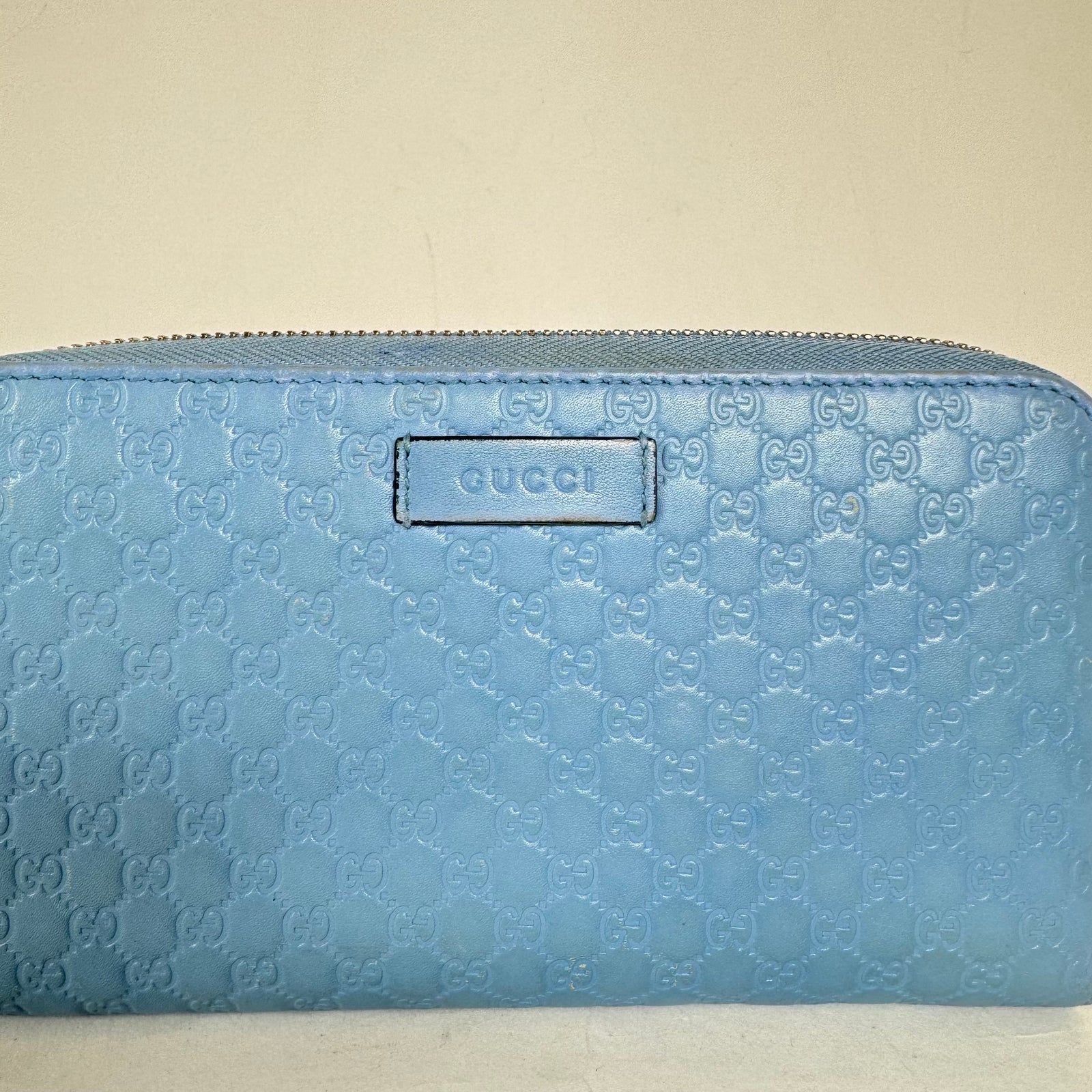 Gucci Light Blue Microguccissima Leather Zip Around Wallet