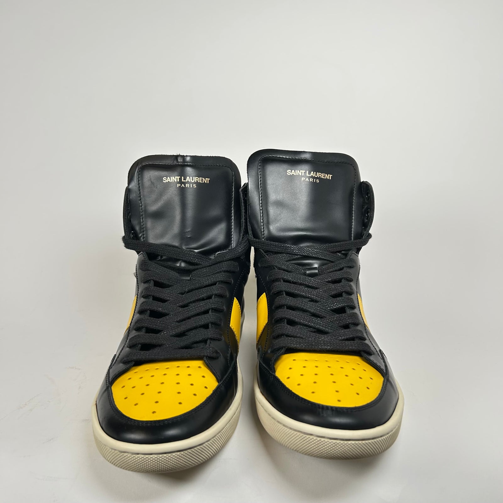 Saint Laurent Yellow/Black Court High Sneakers Size 8