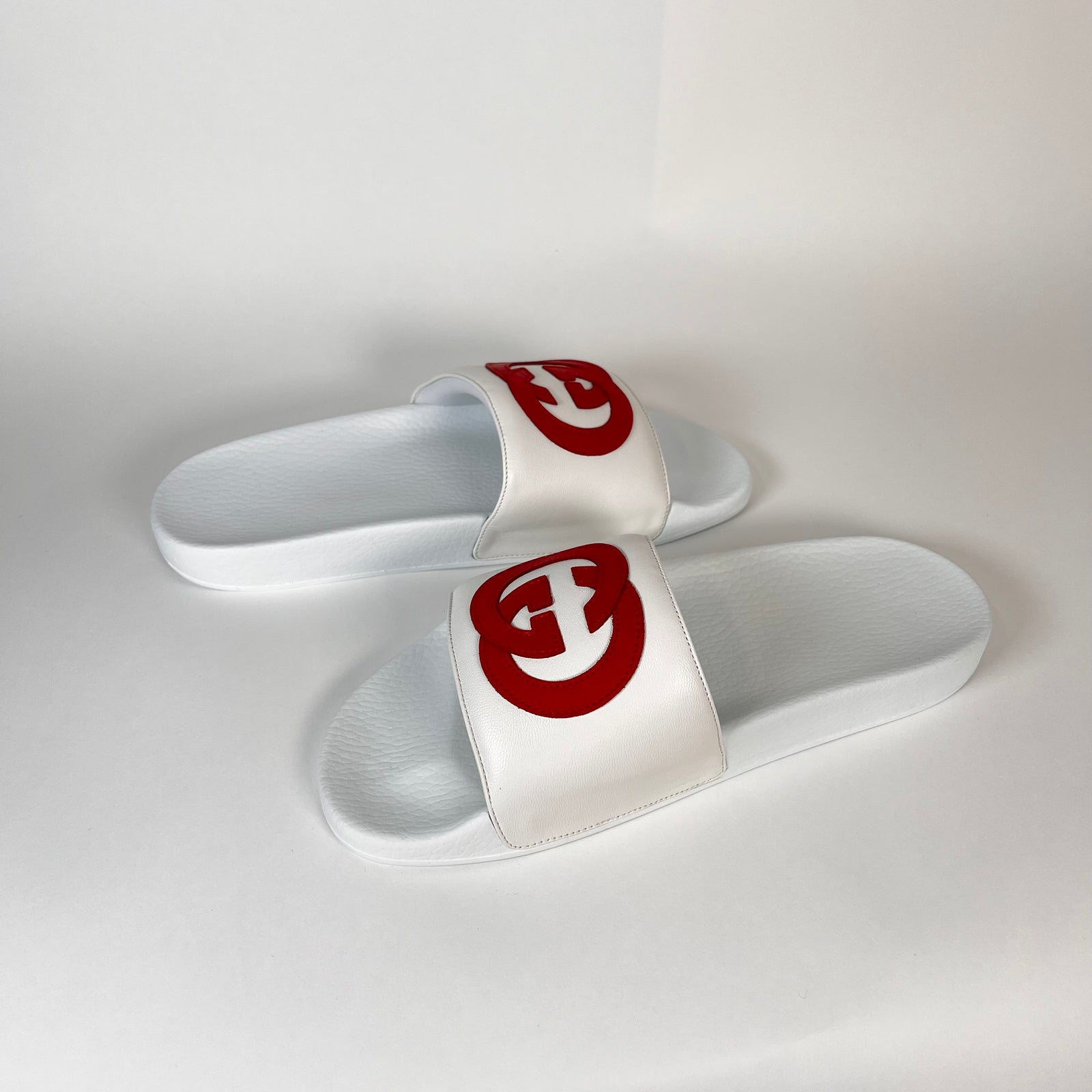 Gucci White Interlocking G Leather Slides Size 42