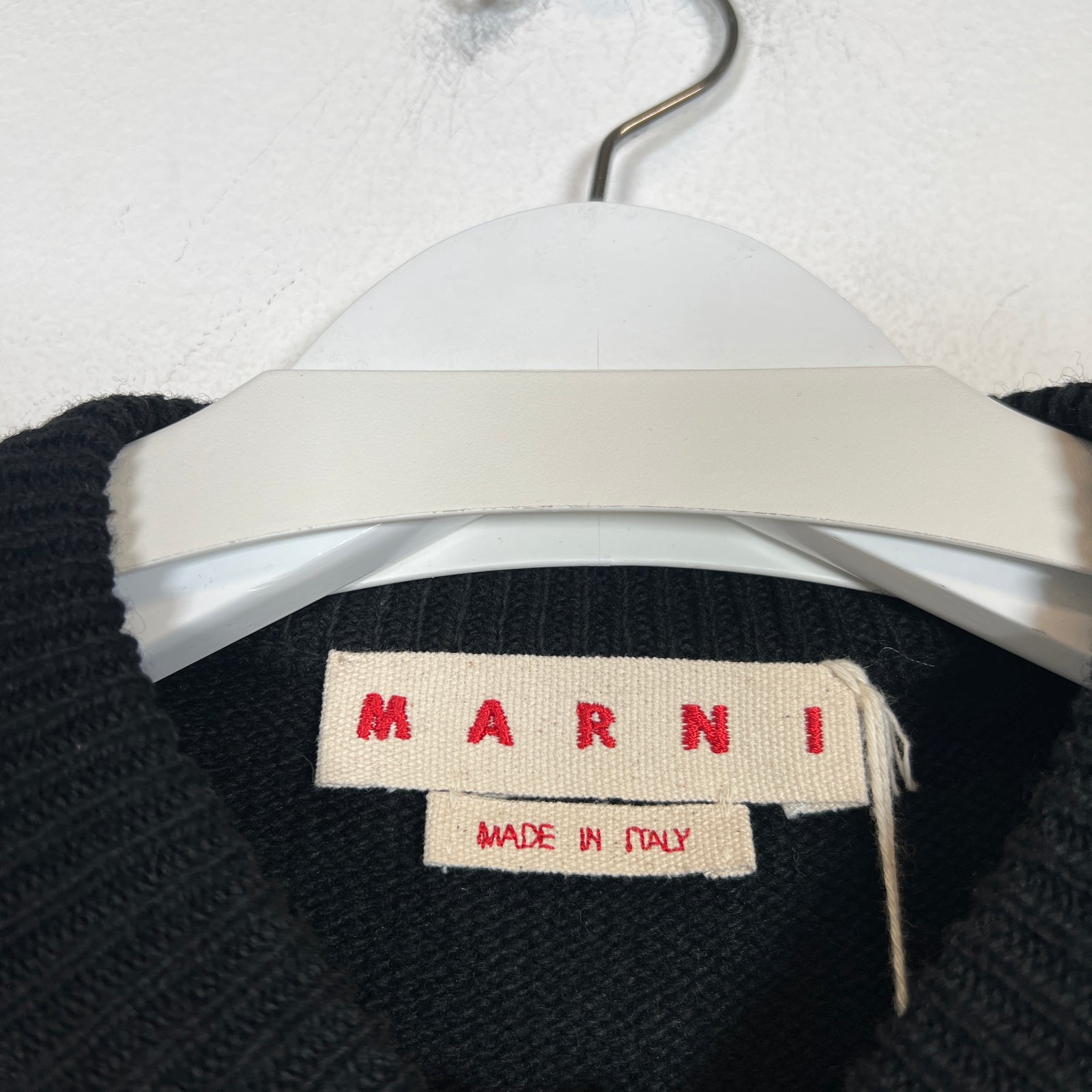 Marni Black/White Intarsia Wool Sweater Size 46