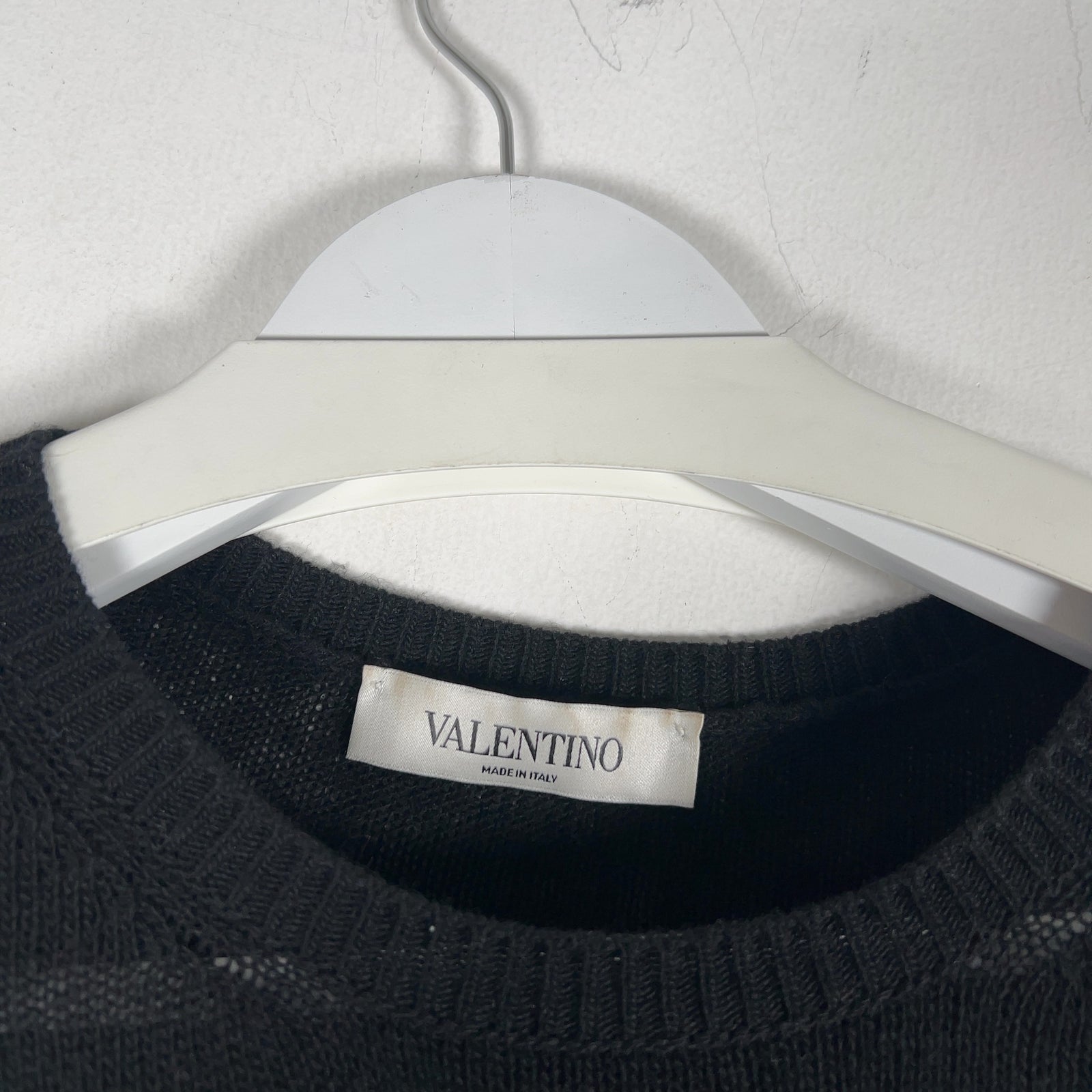 Valentino Black Cashmere Knit Feather Sleeved Crewneck Size L