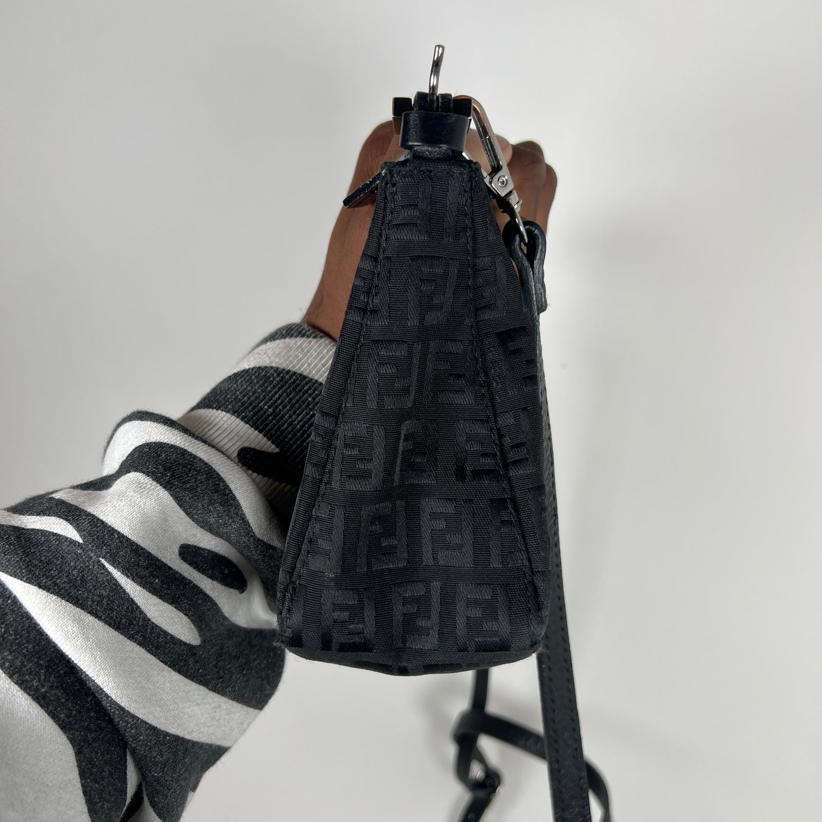 Vintage Fendi Black Canvas Zucchino Pochette