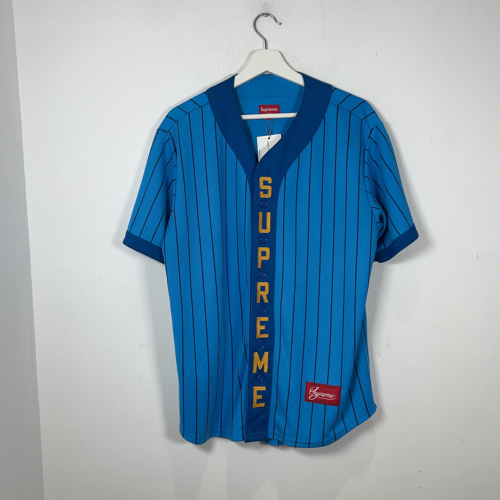 Supreme Blue Striped Button-Up Baseball Jersey