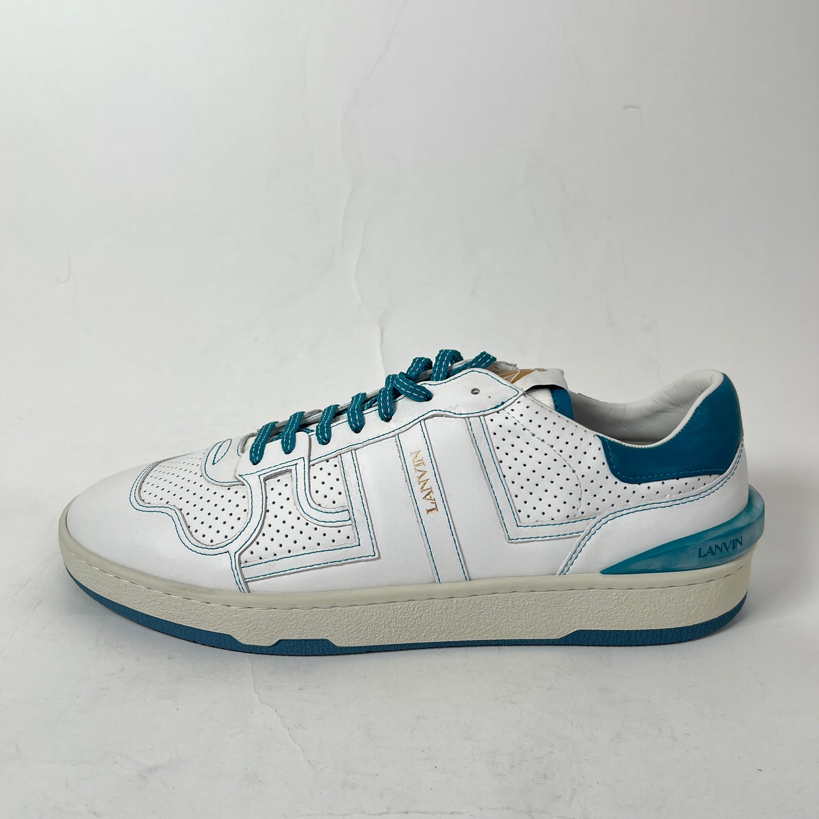 Lanvin White/Blue Clay Leather Low-Top Sneaker Size 45