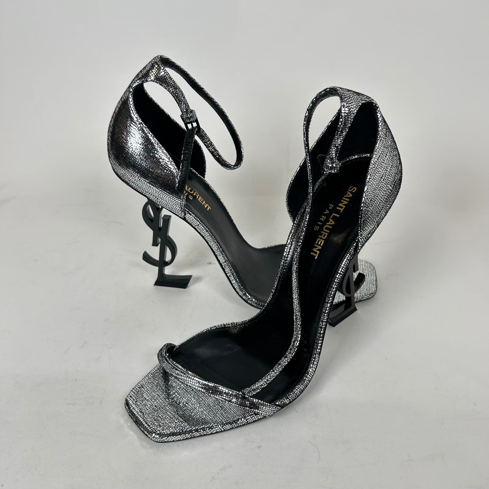 Saint Laurent Metallic Silver Sequin Opyum 110 Heels Size 39