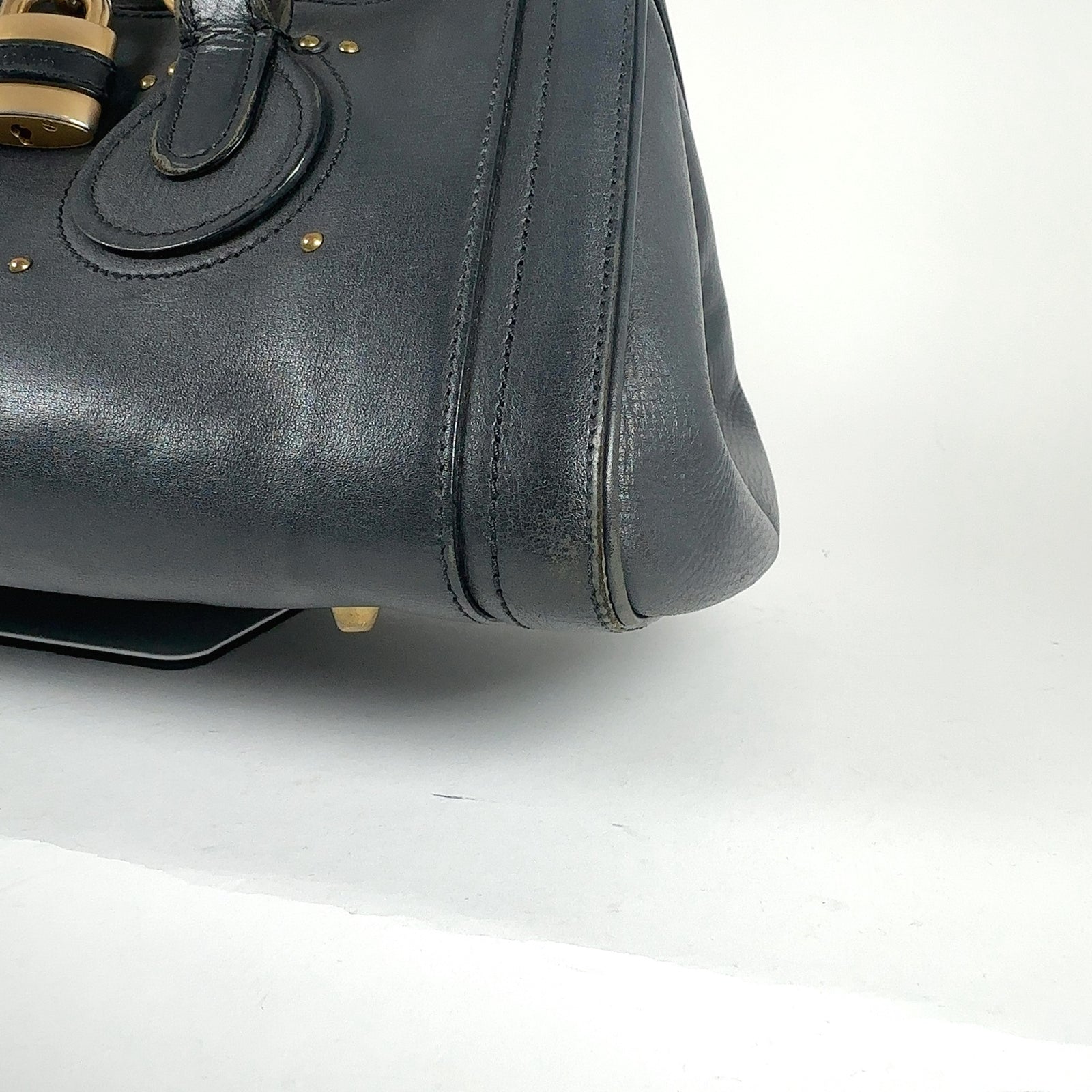 Chloe Paddington Black Leather Gold Accent Shoulder Bag