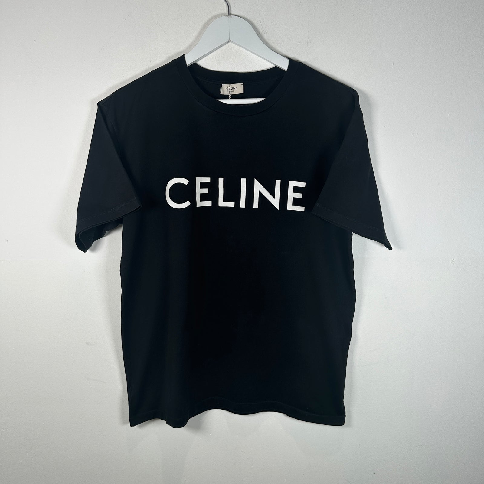 Celine Spell Out Logo Graphic Black T-Shirt Size XS