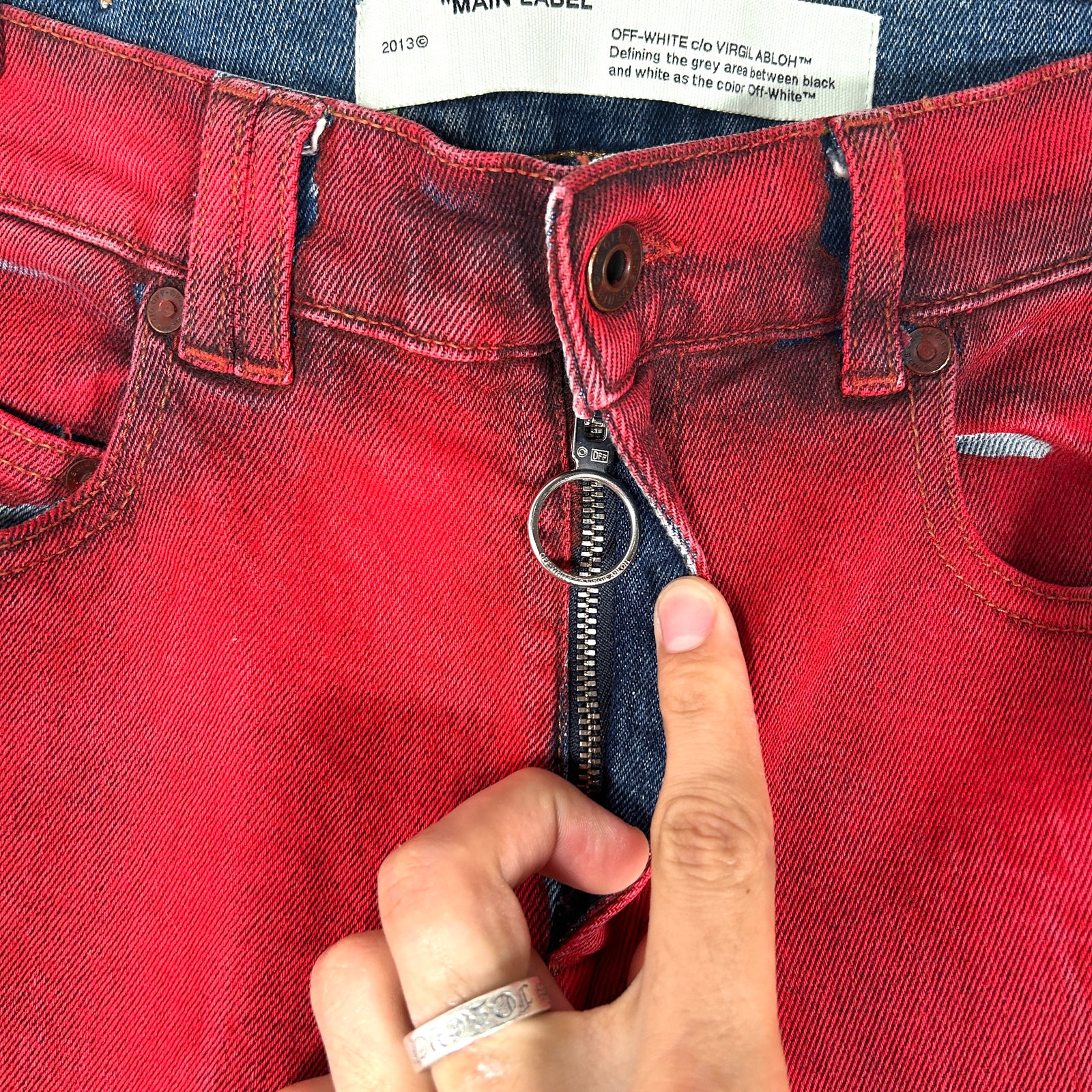 Off-White Red 'Arrow' Denim Jeans Size 30