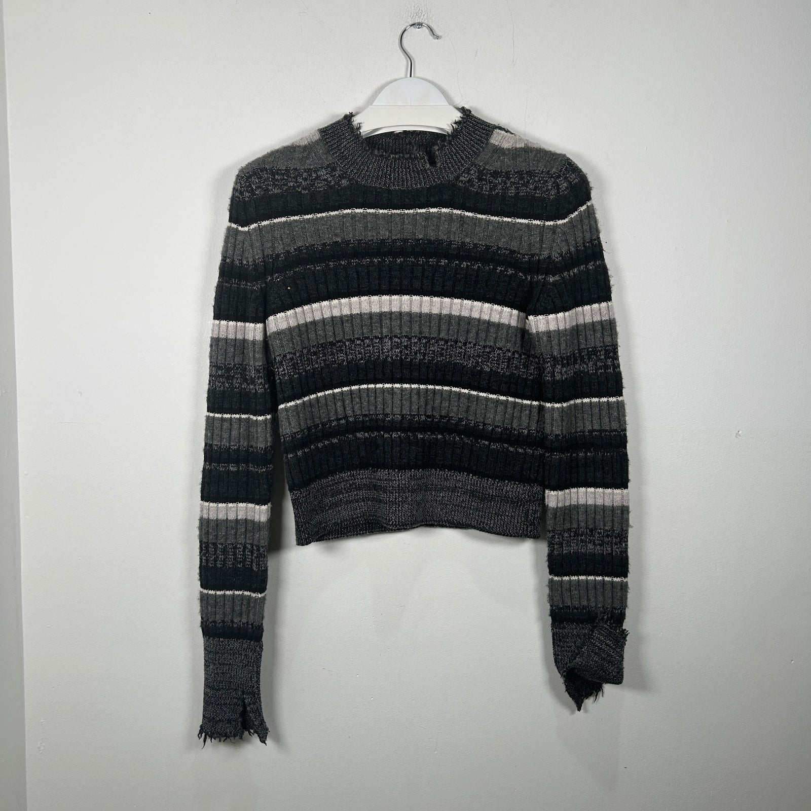 Helmut Lang Grey Stripe Knit Cropped Sweater Size L