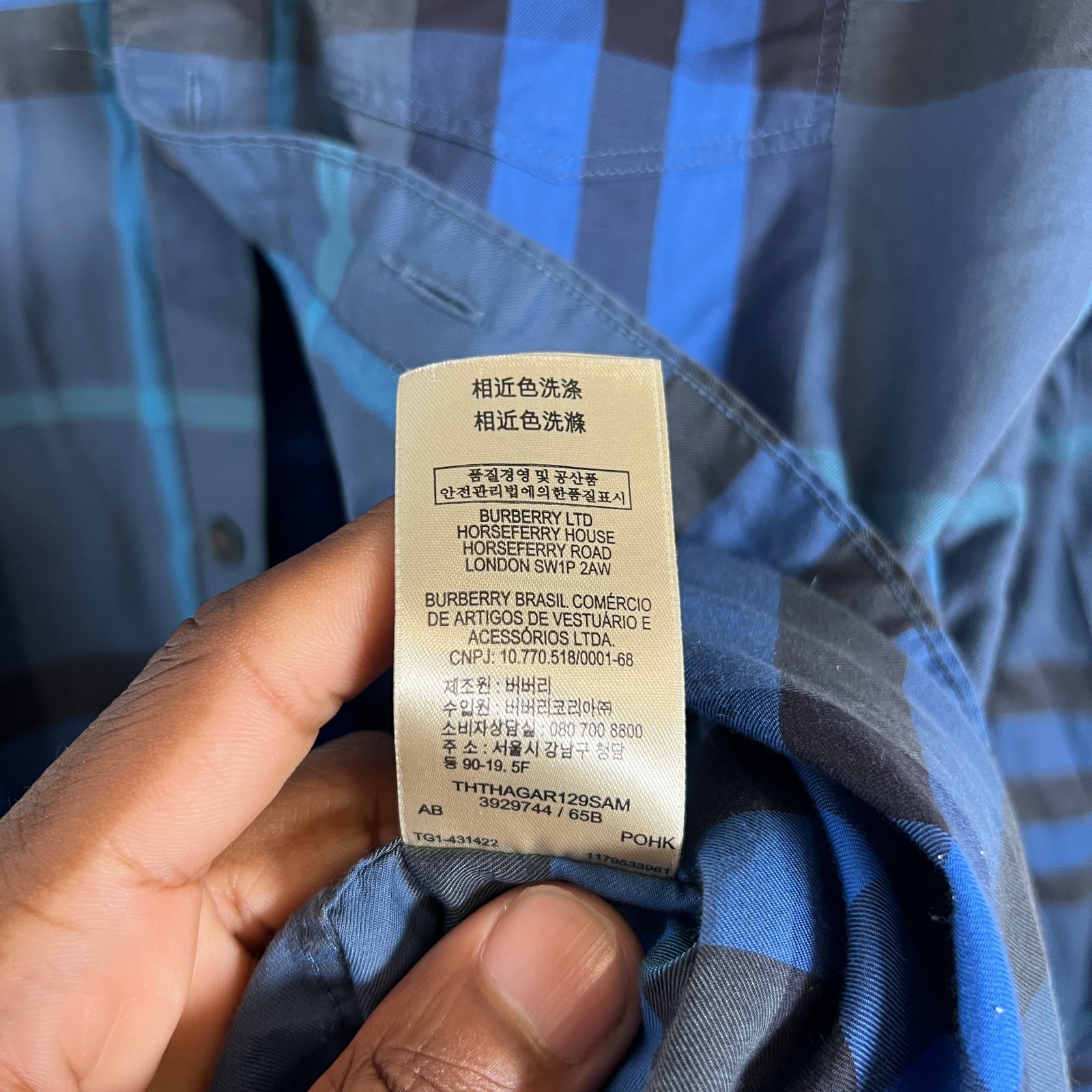 Burberry Blue Vintage Check Button-Up Shirt Size M