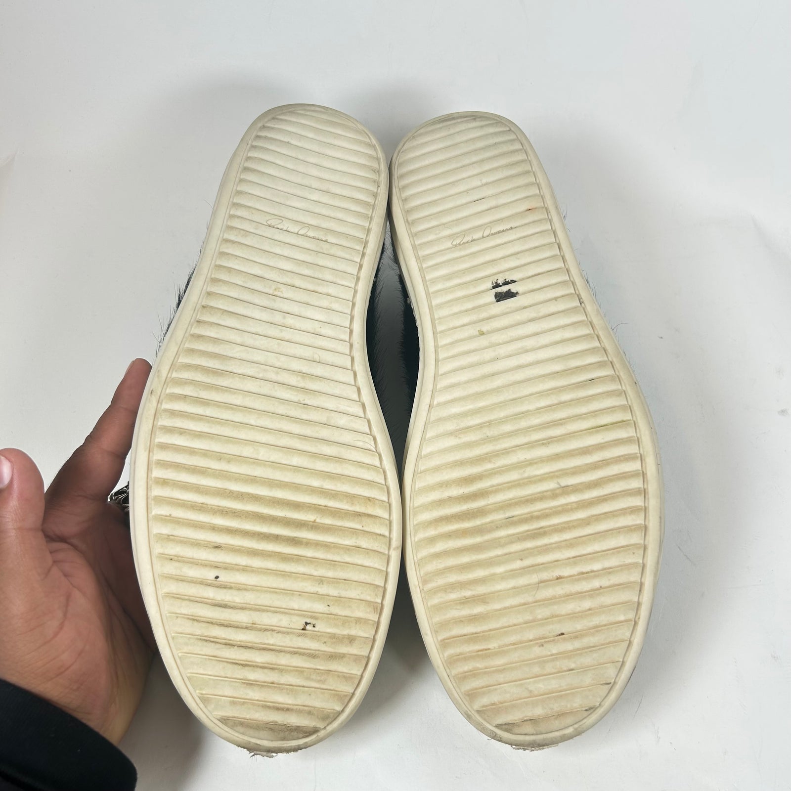 Rick Owens Black/Milk Pony Hair Vintage Sneaker Size 45