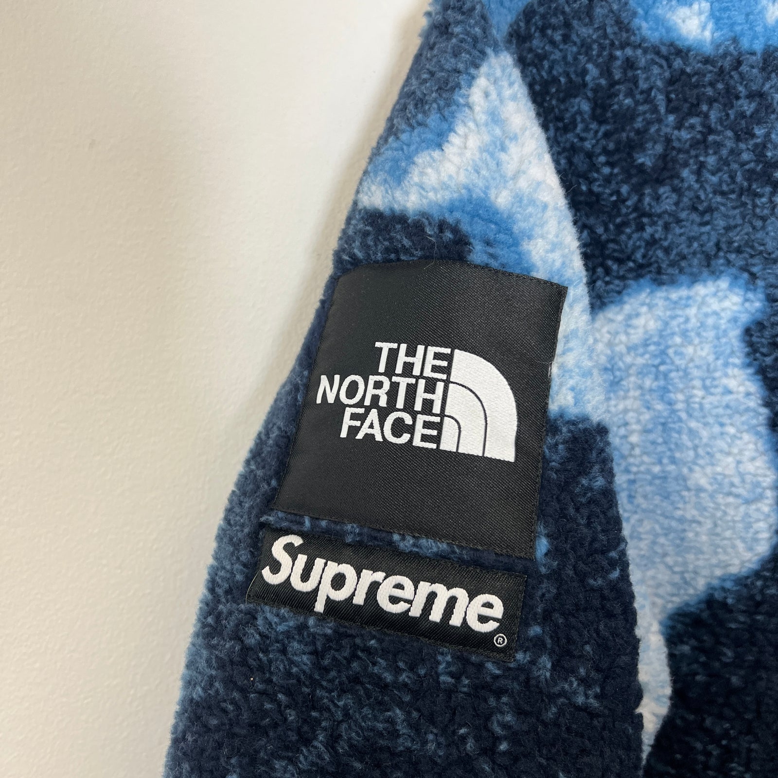 Supreme x The North Face Blue Bleached Denim Fleece Jacket Size S