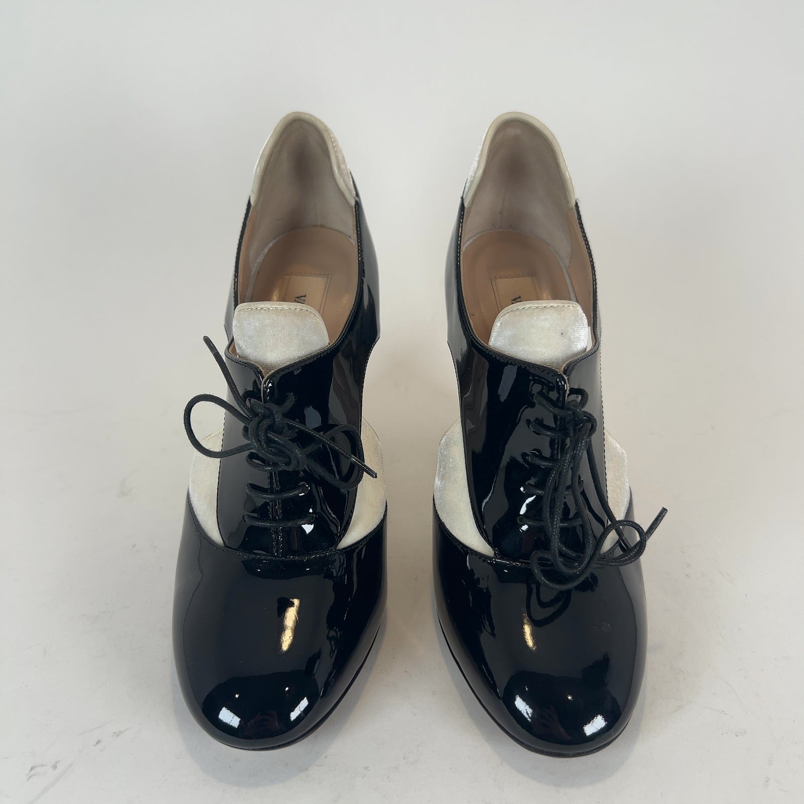 Valentino Patent Leather & Velour Lace-Up Heels