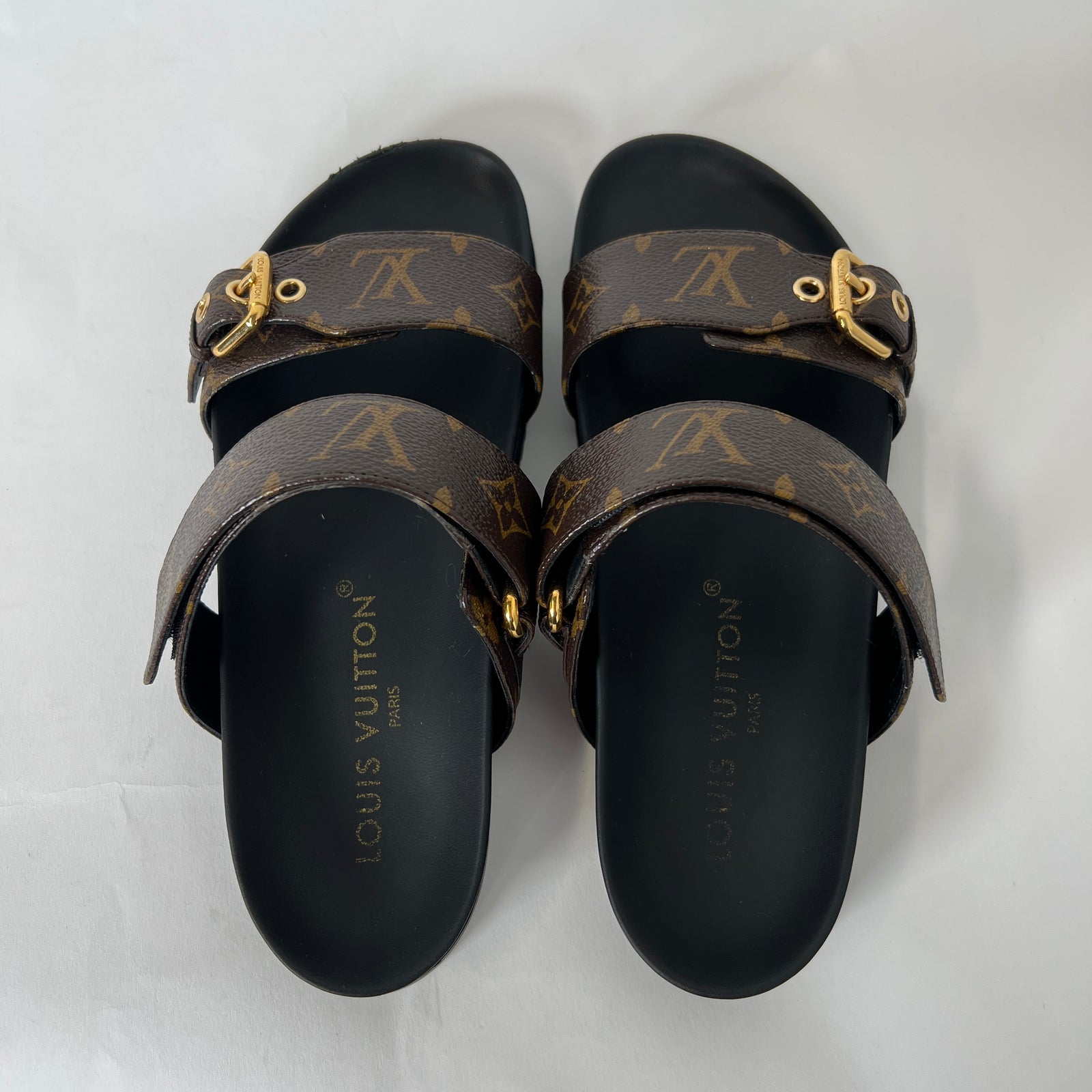 Louis Vuitton Bom Dia Monogram Flat Mule Sandals Size 38.5