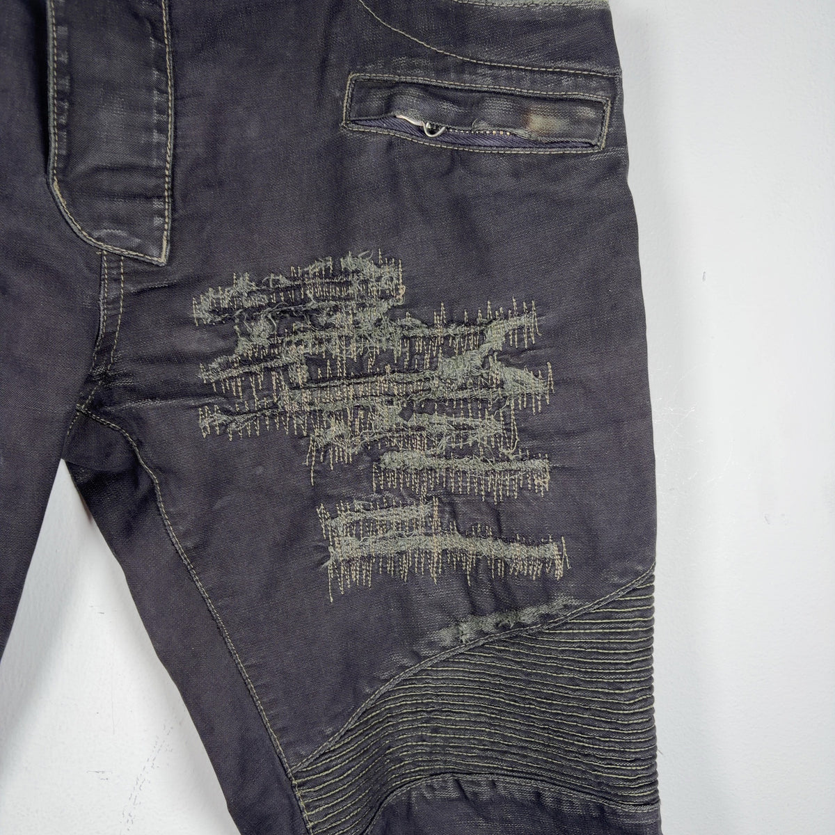 Balmain Distressed Repair Biker Jeans