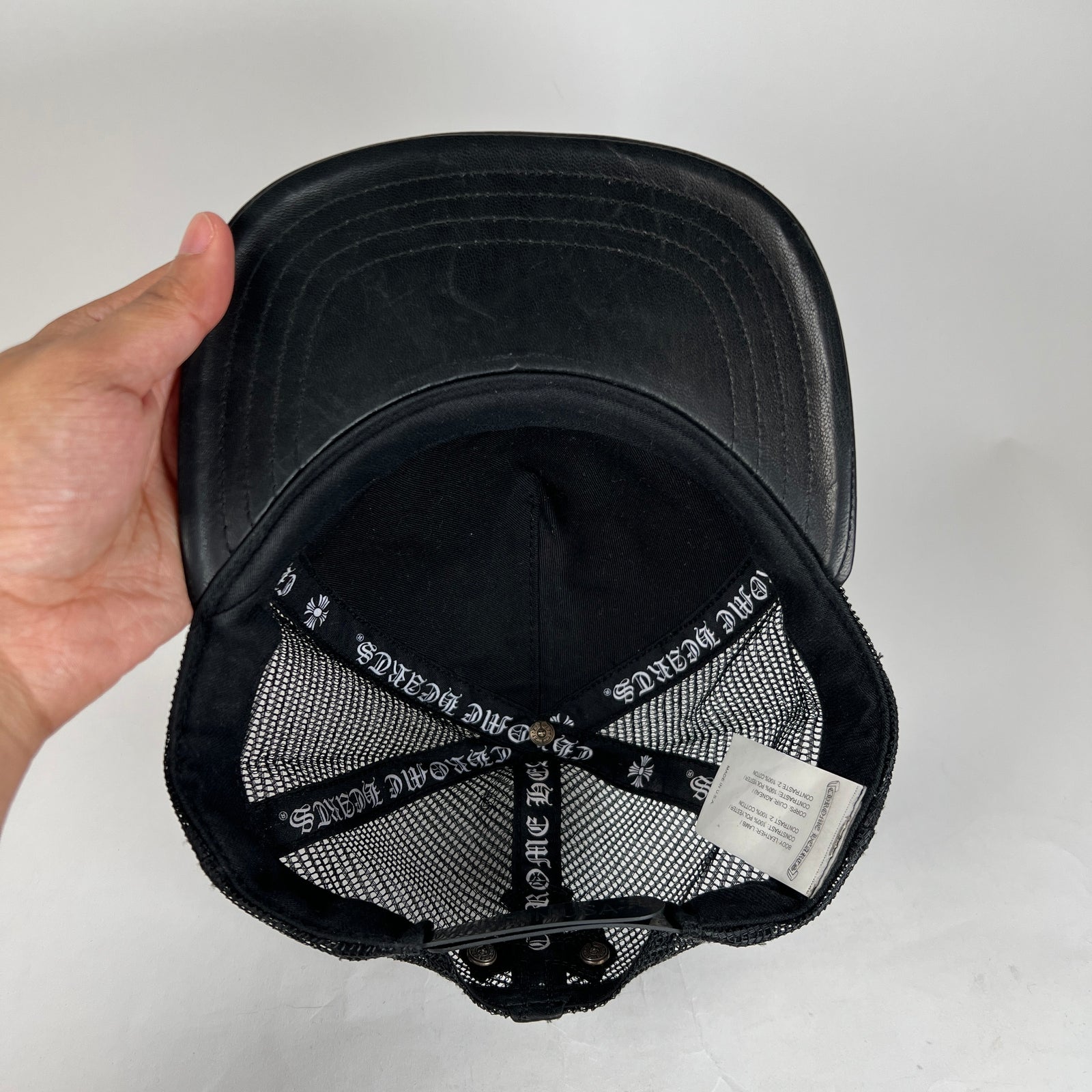Chrome Hearts Black Leather Cemetery Cross Hat