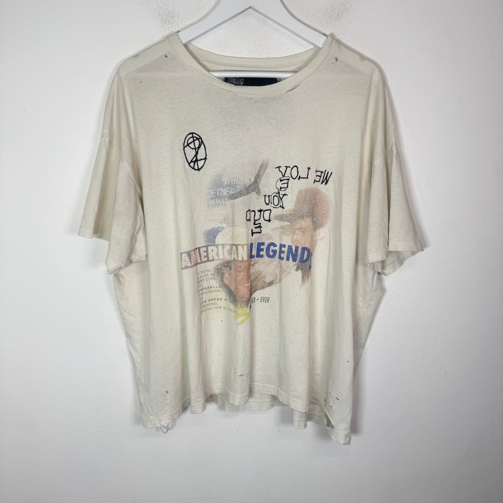 Paly White 'American Legends' Distressed T-Shirt Size L