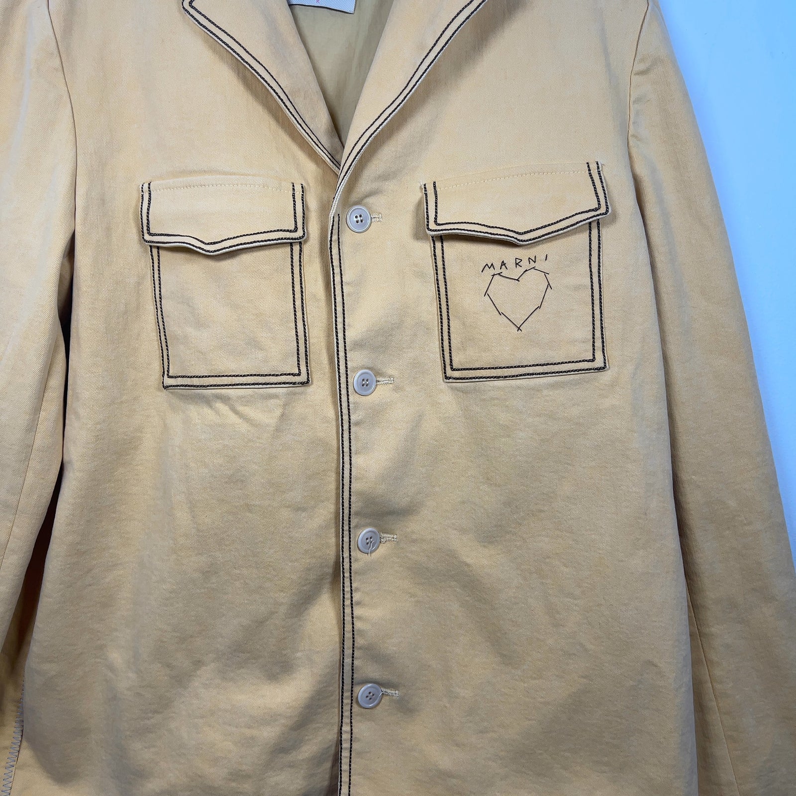 Marni Yellow Stitch Logo Denim Blazer
