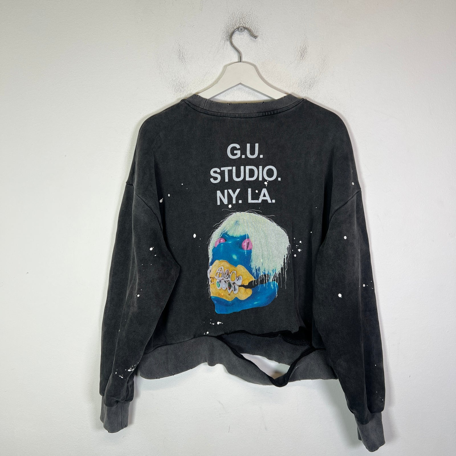 Greedy Unit Black Washed G.U Studio Skull Crewneck Size M