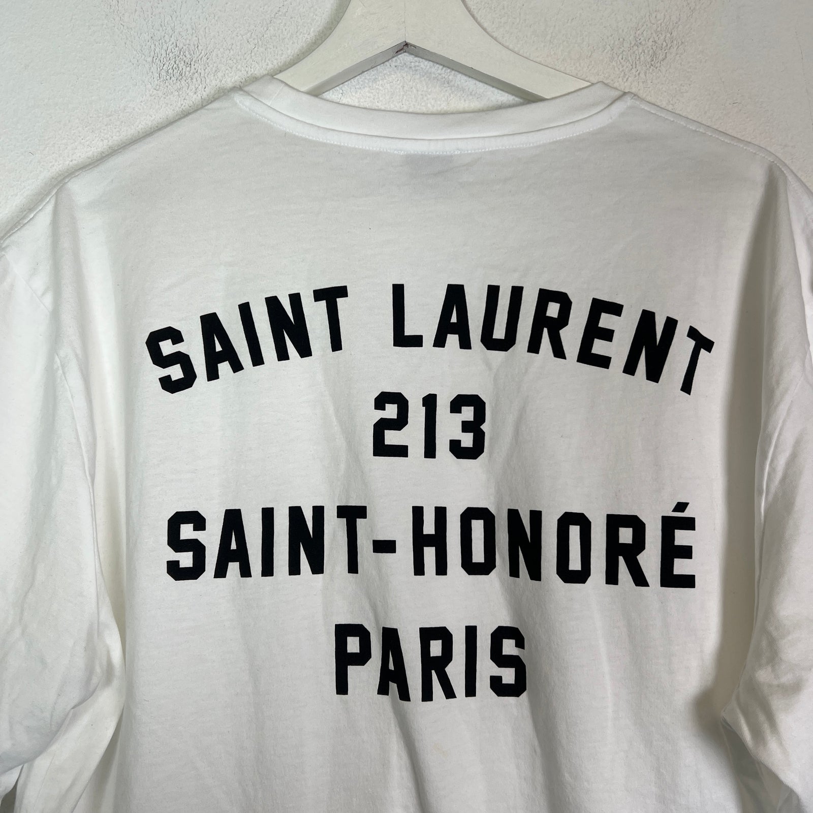 Saint Laurent Paris White Address Logo T-Shirt Size L