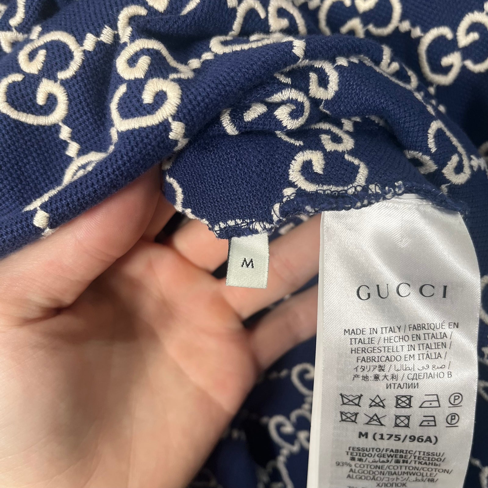 Gucci Navy GG Monogram Polo Shirt Size M