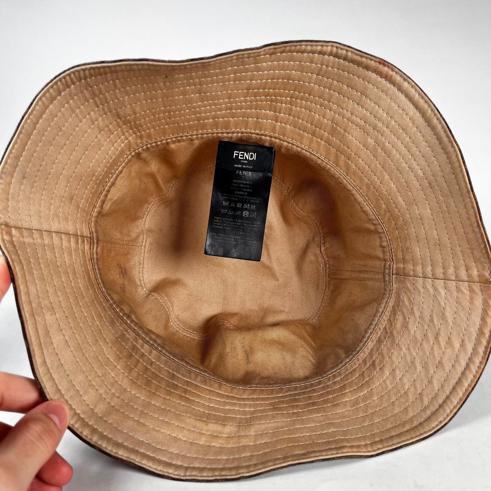 Fendi FF Monogram Waxed Bucket Hat Sz L