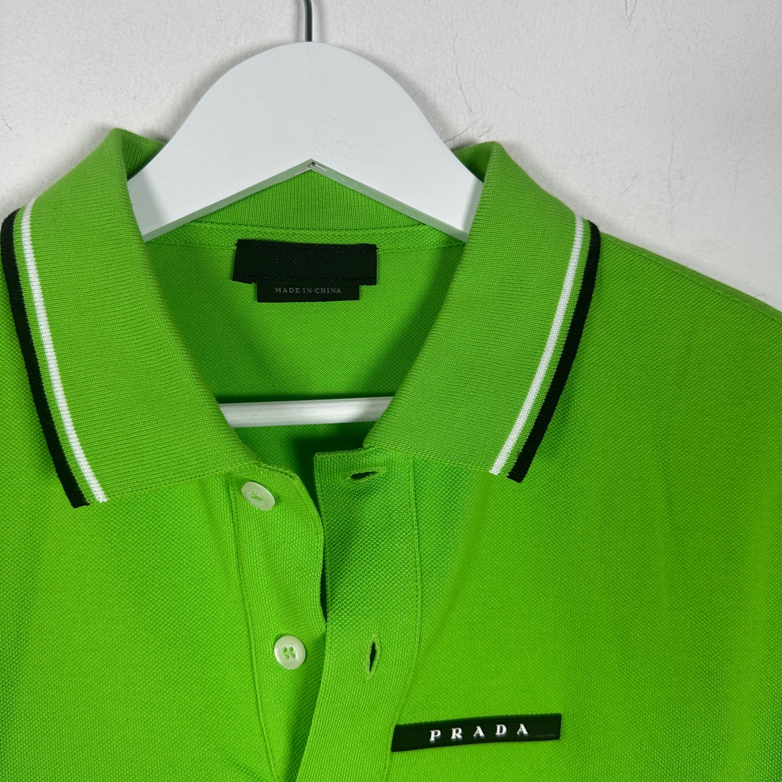 Prada Neon Green Block Logo Polo Shirt Size L
