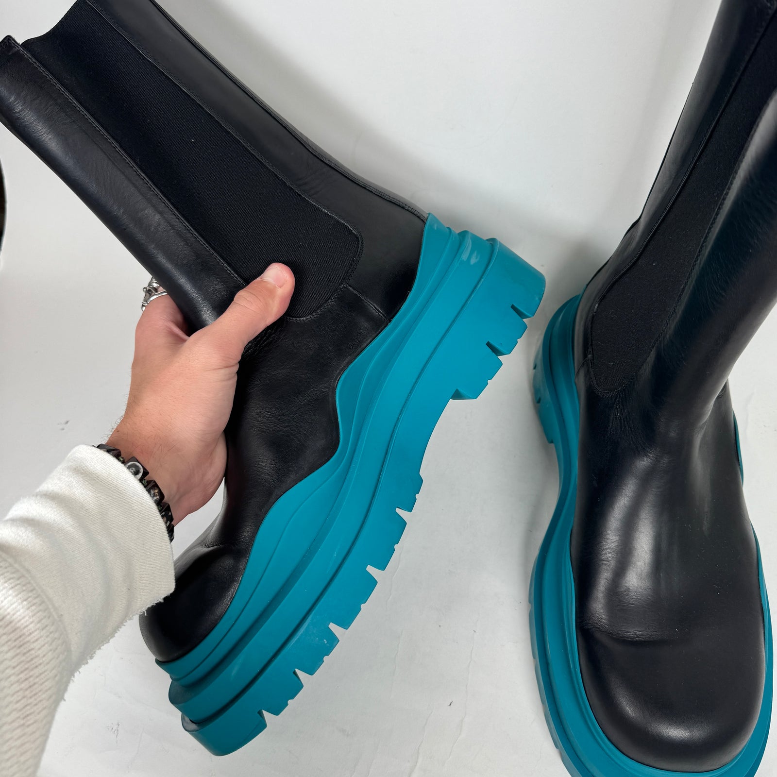 Bottega Veneta Black/Blue Tire Chelsea Boot Size 44