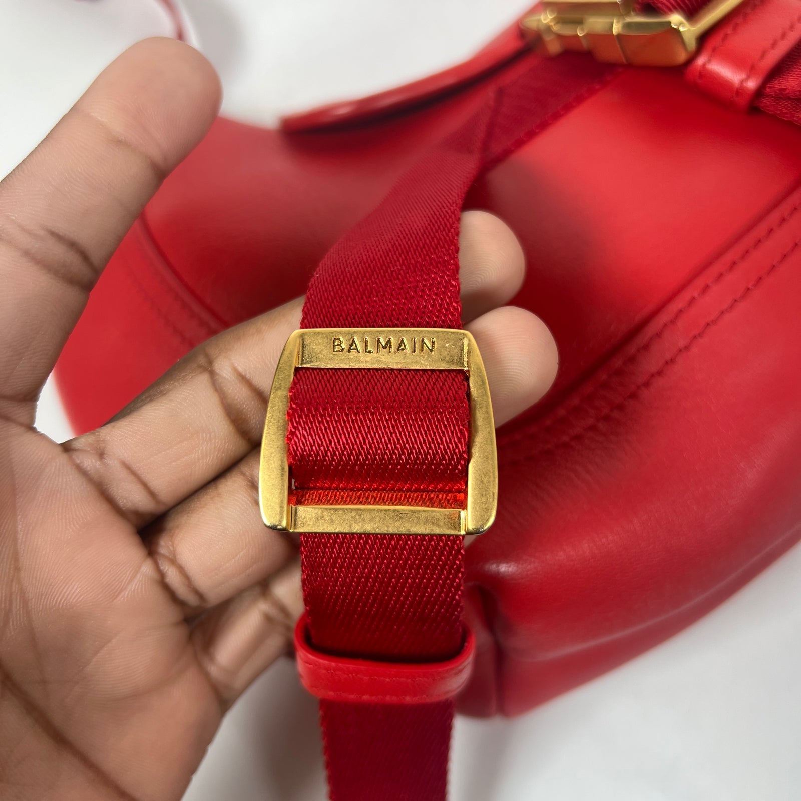 Balmain SS22 Red Calfskin Small Major Shoulder Bag