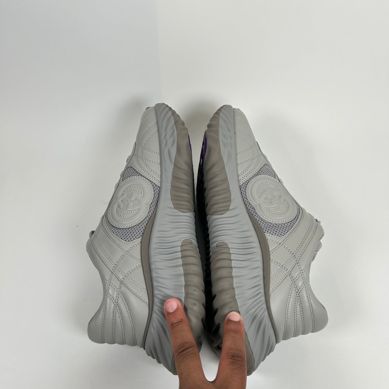 Gucci Grey Interlocking G Ripple Mesh Sneaker Size GG 10