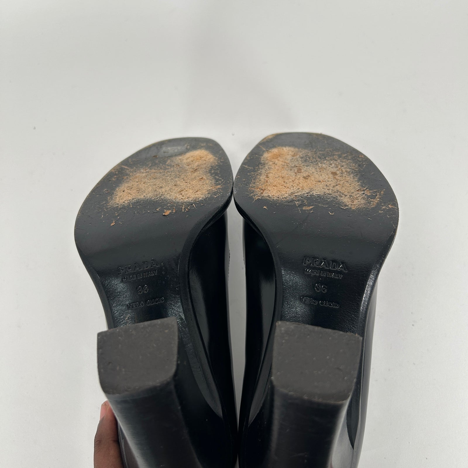 Prada Black Patent Leather Cap Toe Heels Size 36