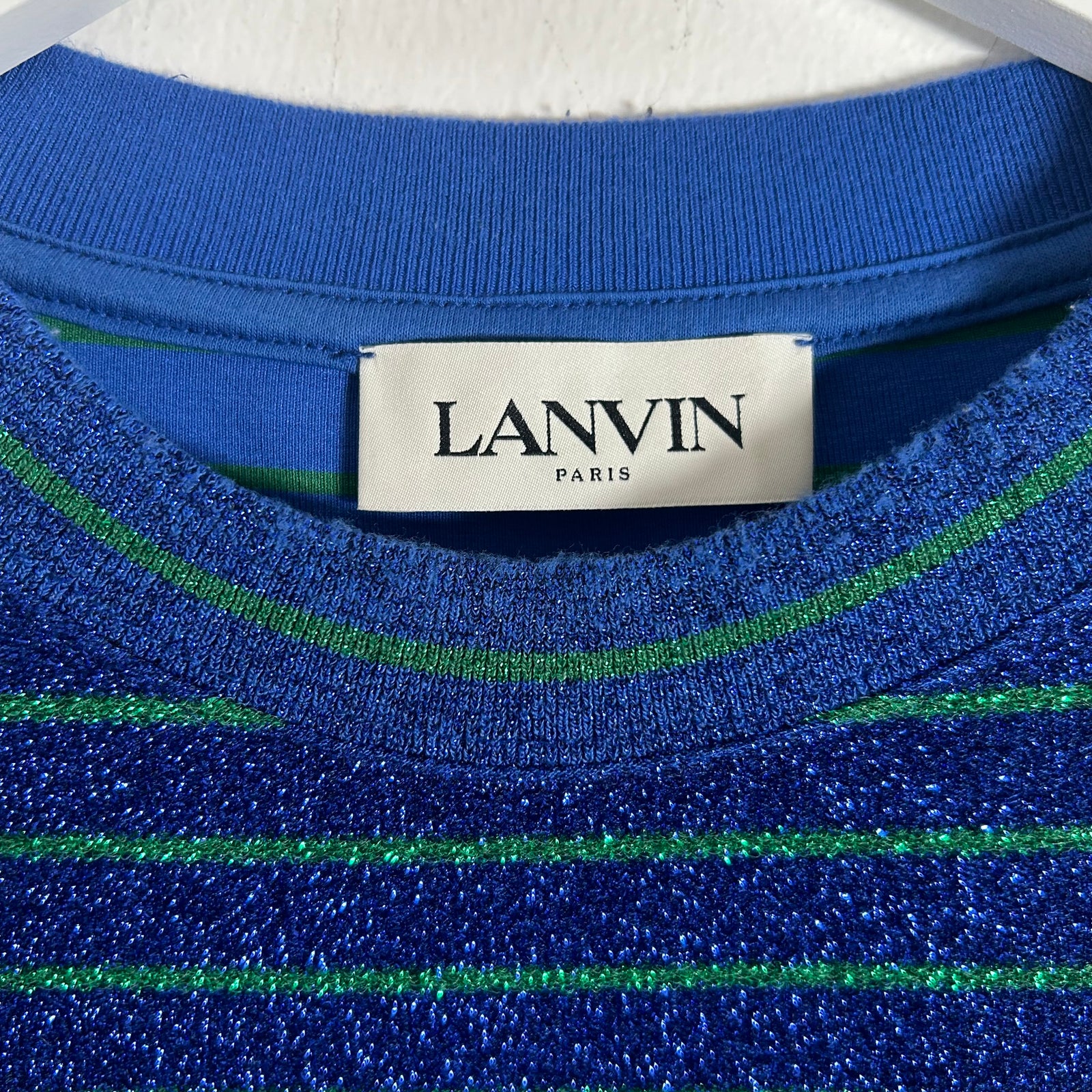 Lanvin Blue/Green Sparkly Logo T-Shirt Size XL