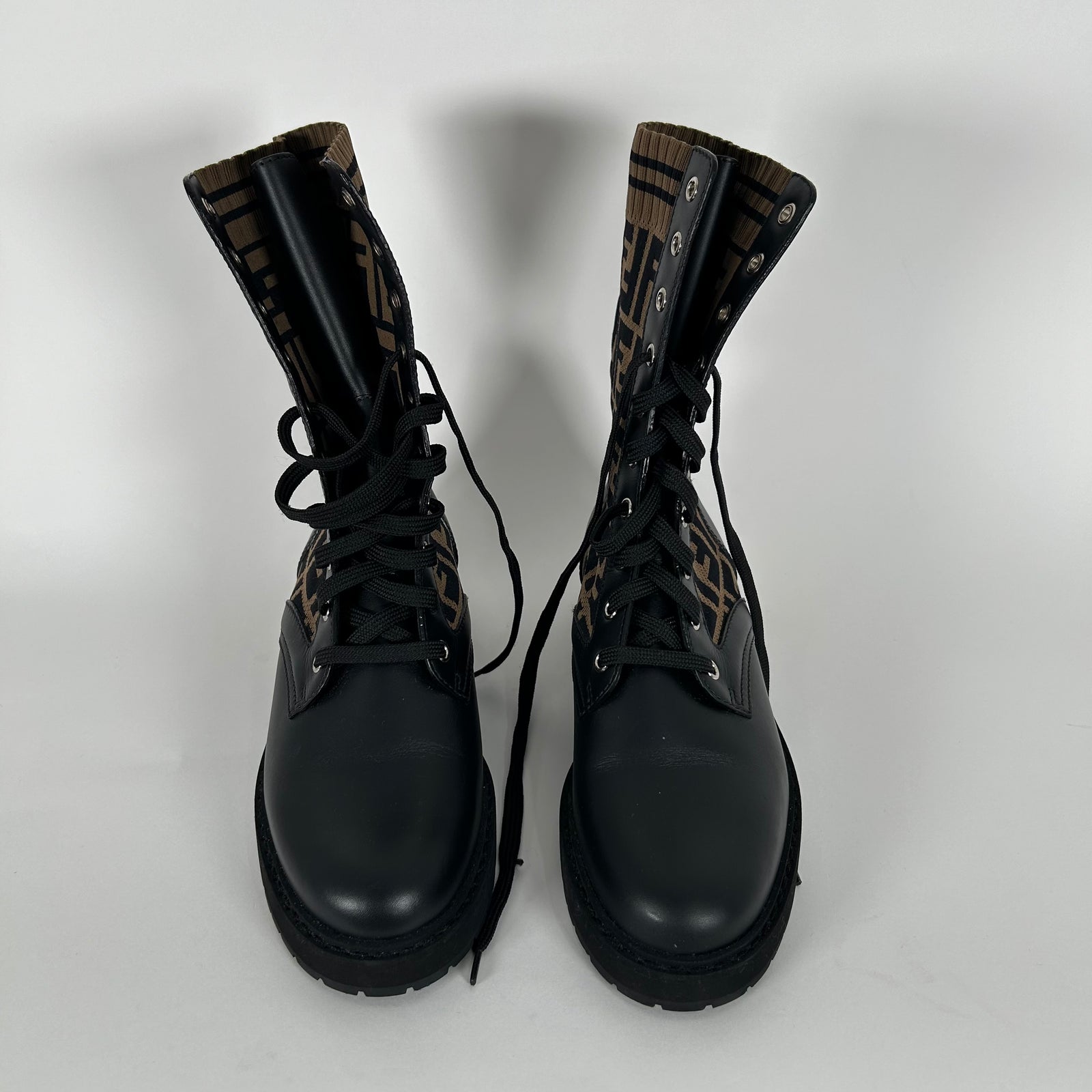 Fendi Rockoko Knit FF Combat Boots Size 39.5