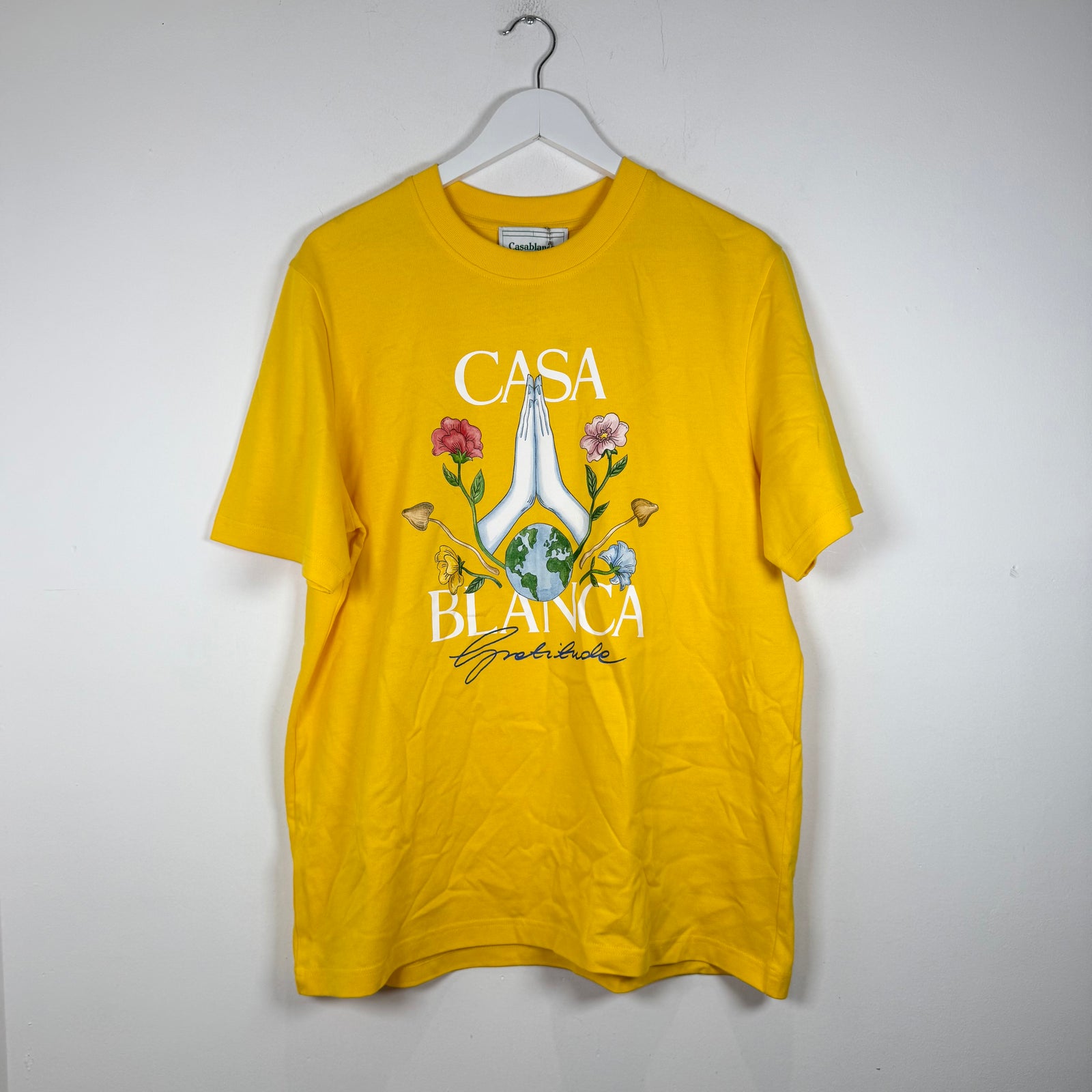 Casablanca Garden Prayer Graphic Yellow T-Shirt Size L