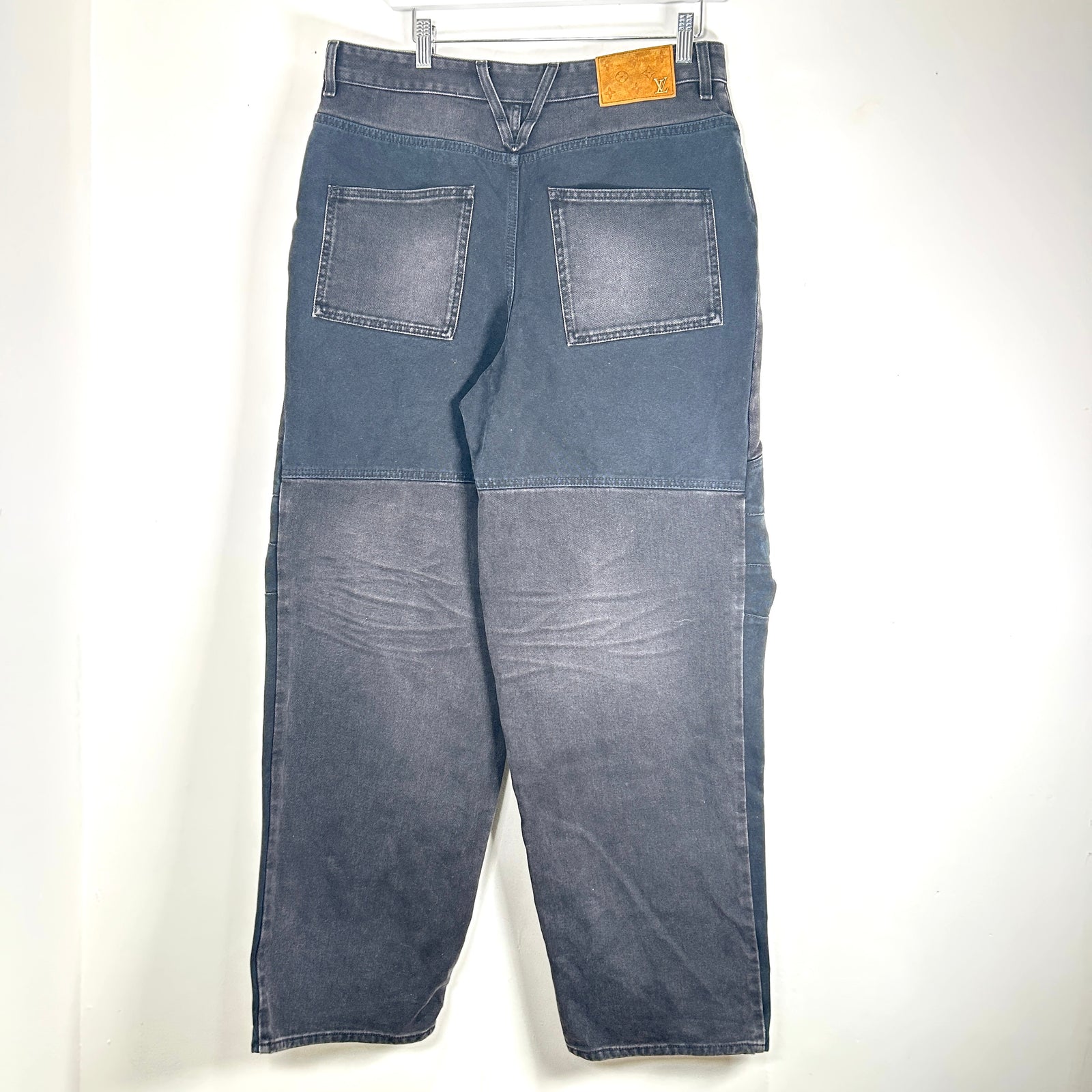 Louis Vuitton Black Monogram Work Denim Jeans Size 32