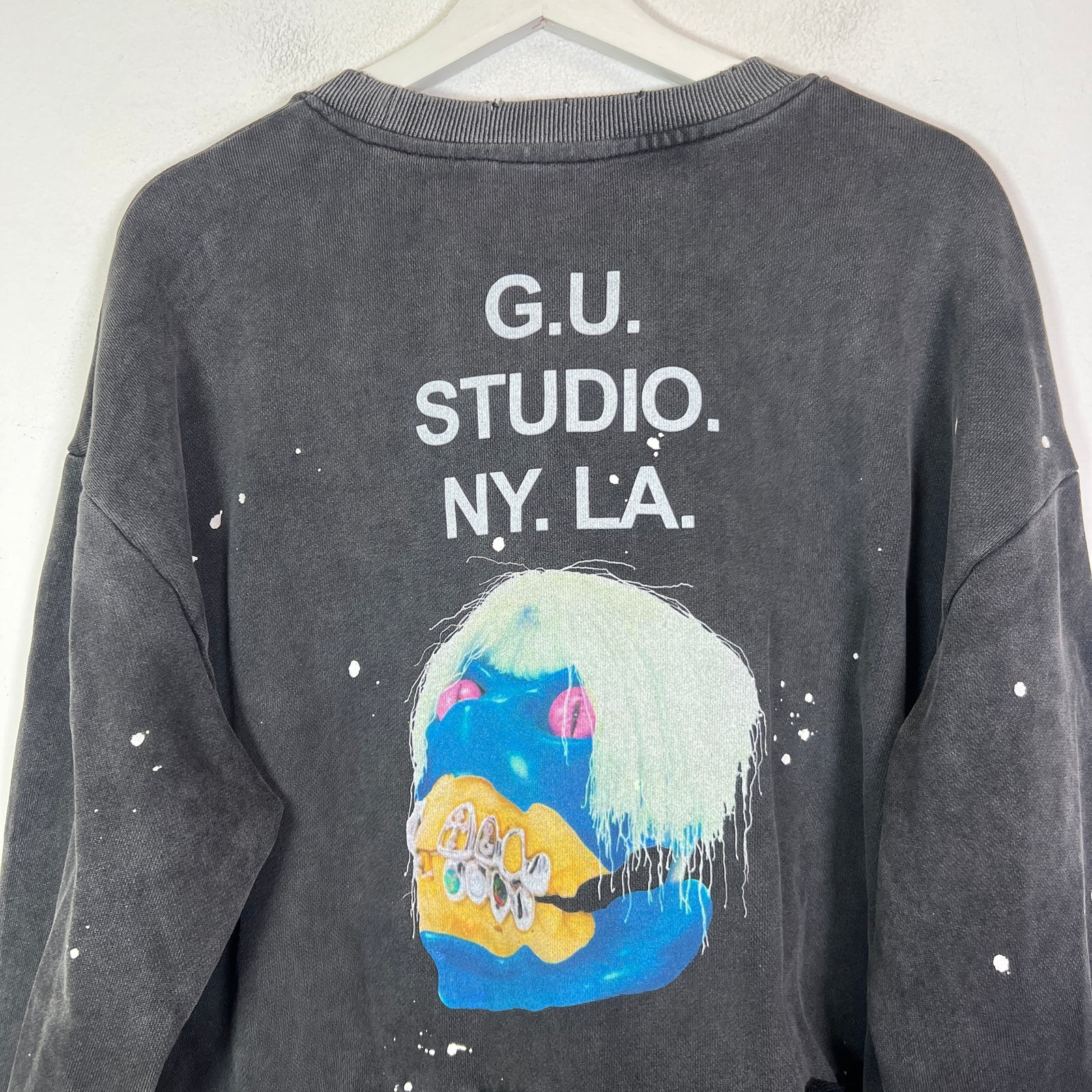 Greedy Unit Black Washed G.U Studio Skull Crewneck Size M