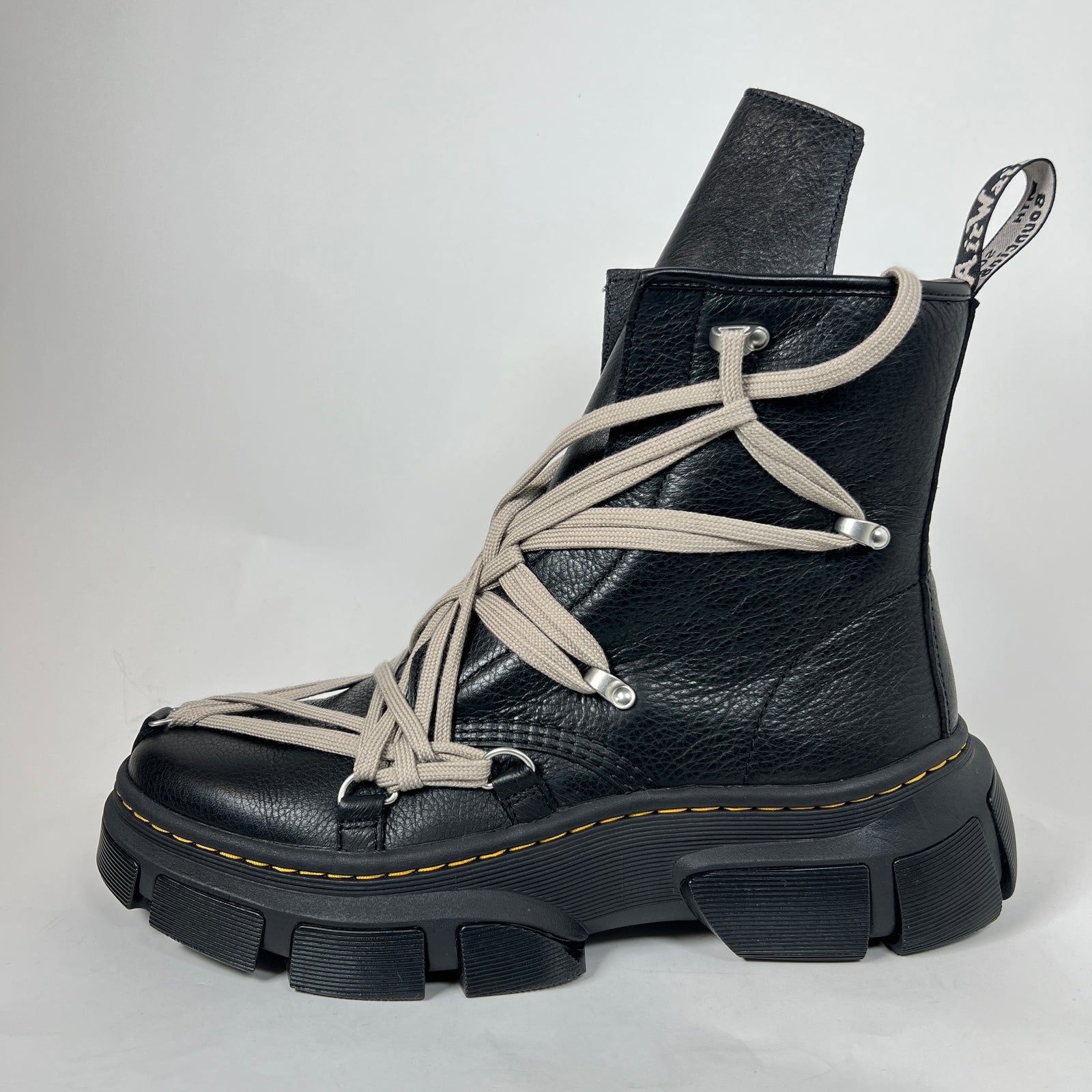 Rick Owens x Doc Marten's Black Megalace Pebbled Leather Boots Size 12