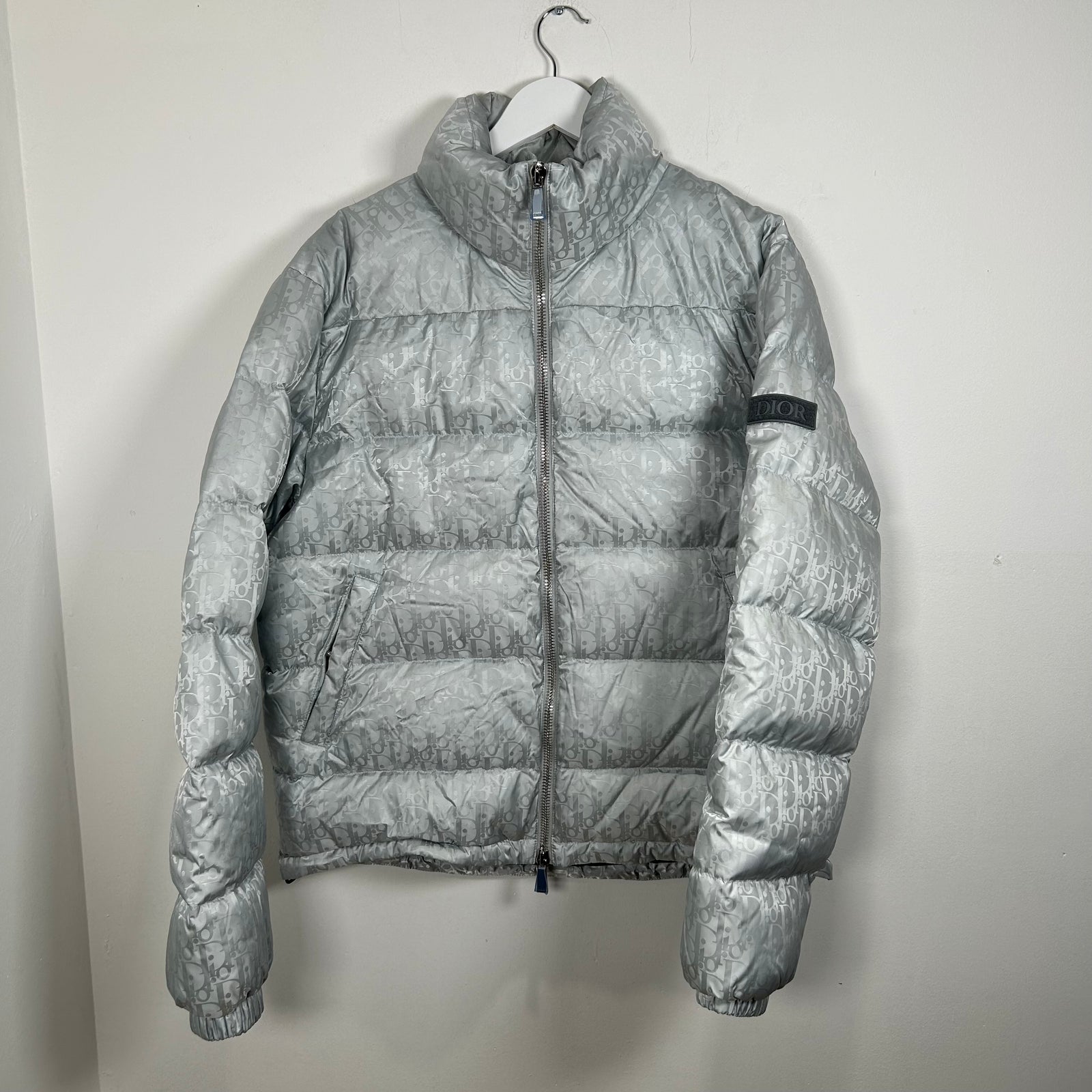 Dior Oblique Silver Puffer Jacket Size 50