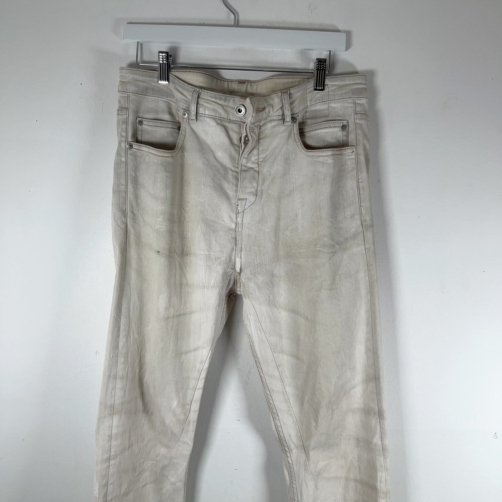 Rick Owens DRKSHDW 'White Wax' Acrylic Painted Detroit Jeans