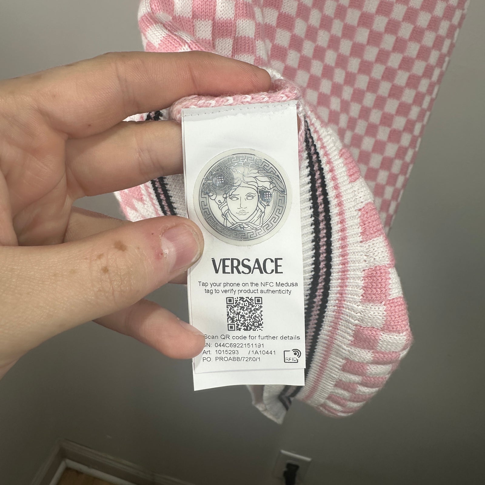 Versace Pink/White Jacquard Knit Check Dress Size 6