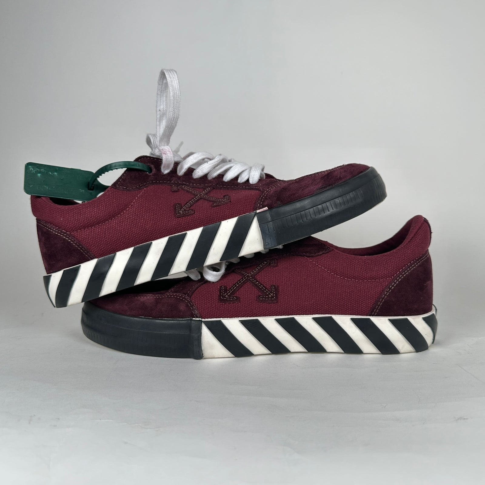 Off-White Burgundy Vulcanized Canvas Low Top Sneaker Size 45
