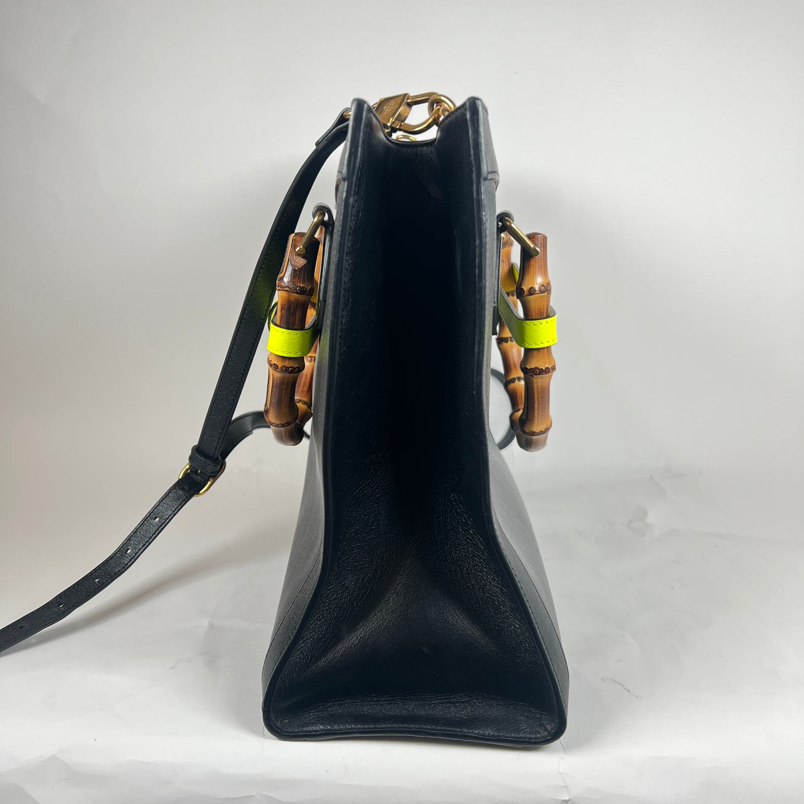 Gucci Black Diana Bamboo Handle Leather Tote Bag