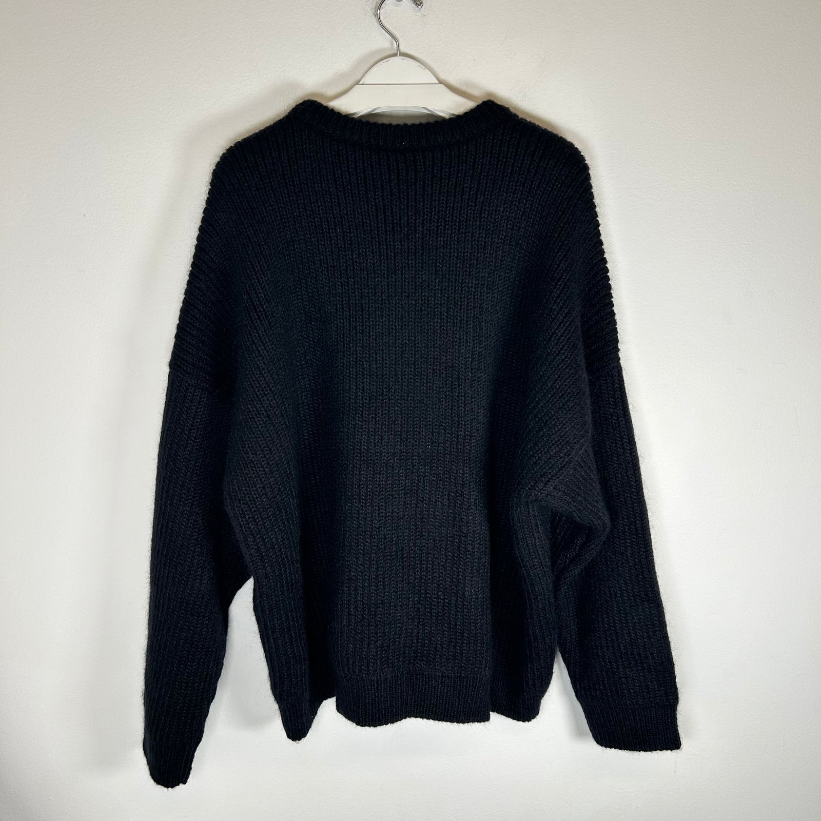 Celine Black Boxy Flag Ribbed Intarsia Mohair Sweater Size XXL