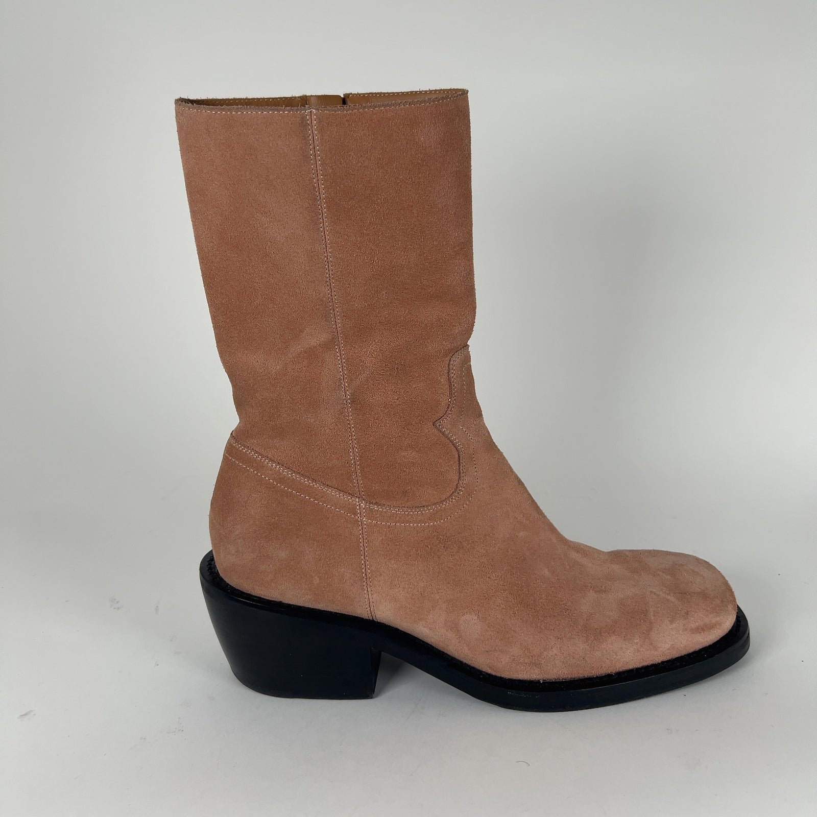 Dries Van Noten Western Blush Suede Zip Boots Size 10