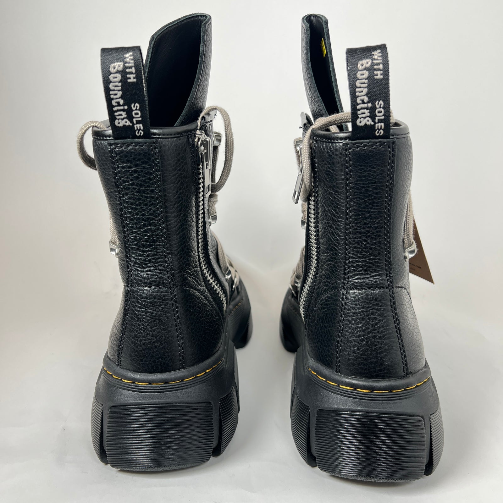 Rick Owens x Doc Marten's Black Megalace Pebbled Leather Boots Size 12