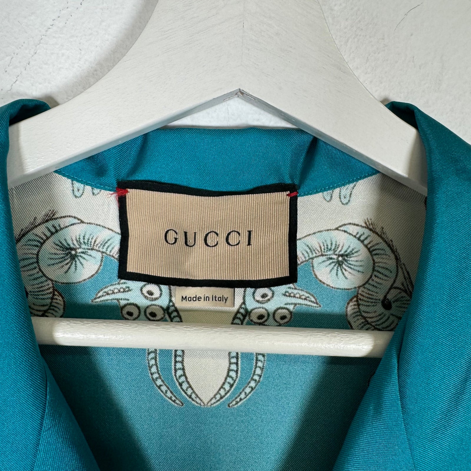 Gucci Teal Freya Hartas Silk Dress Shirt Size XXL
